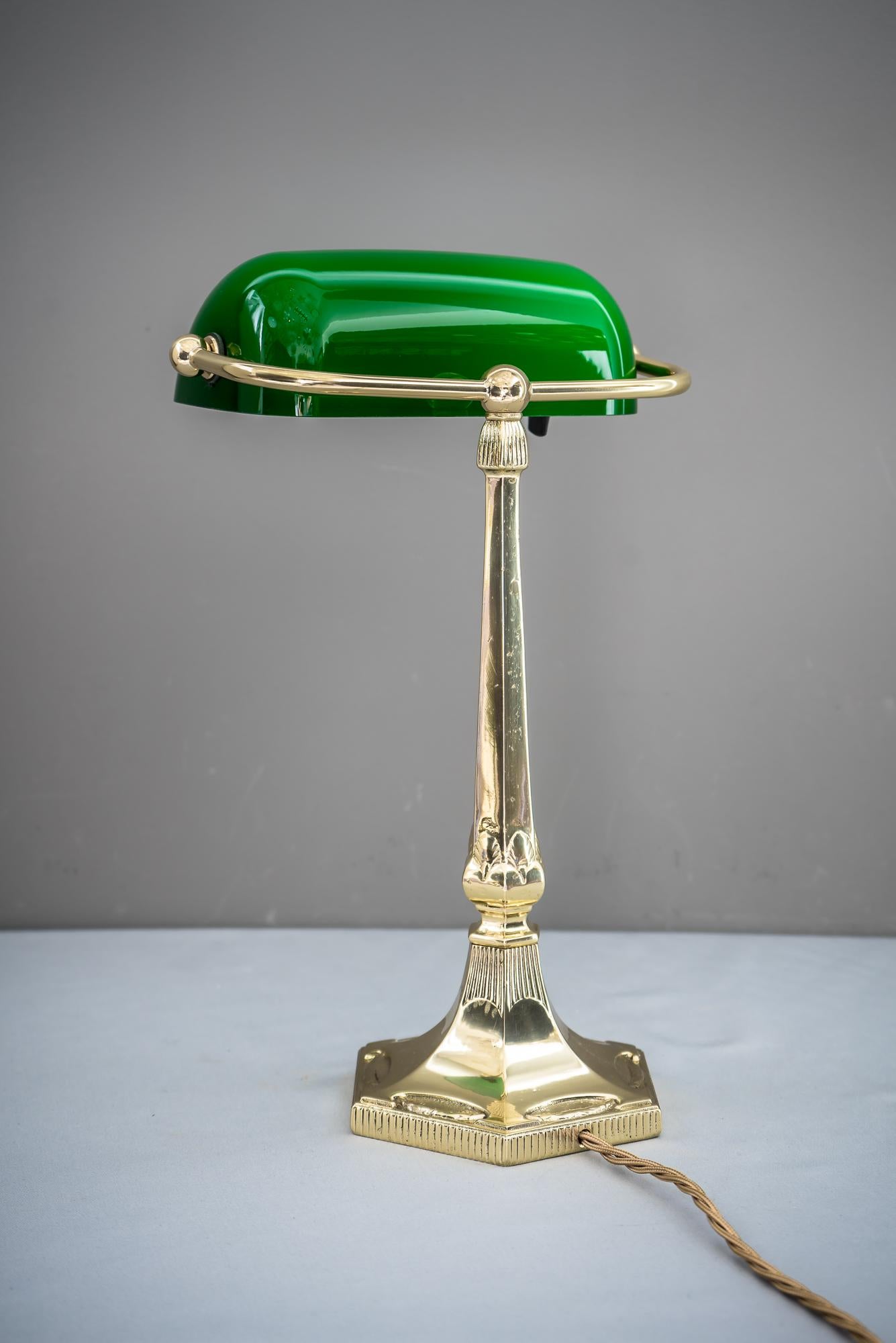 Contemporary Table Lamp with Green Glass in the Style of Jugendstil