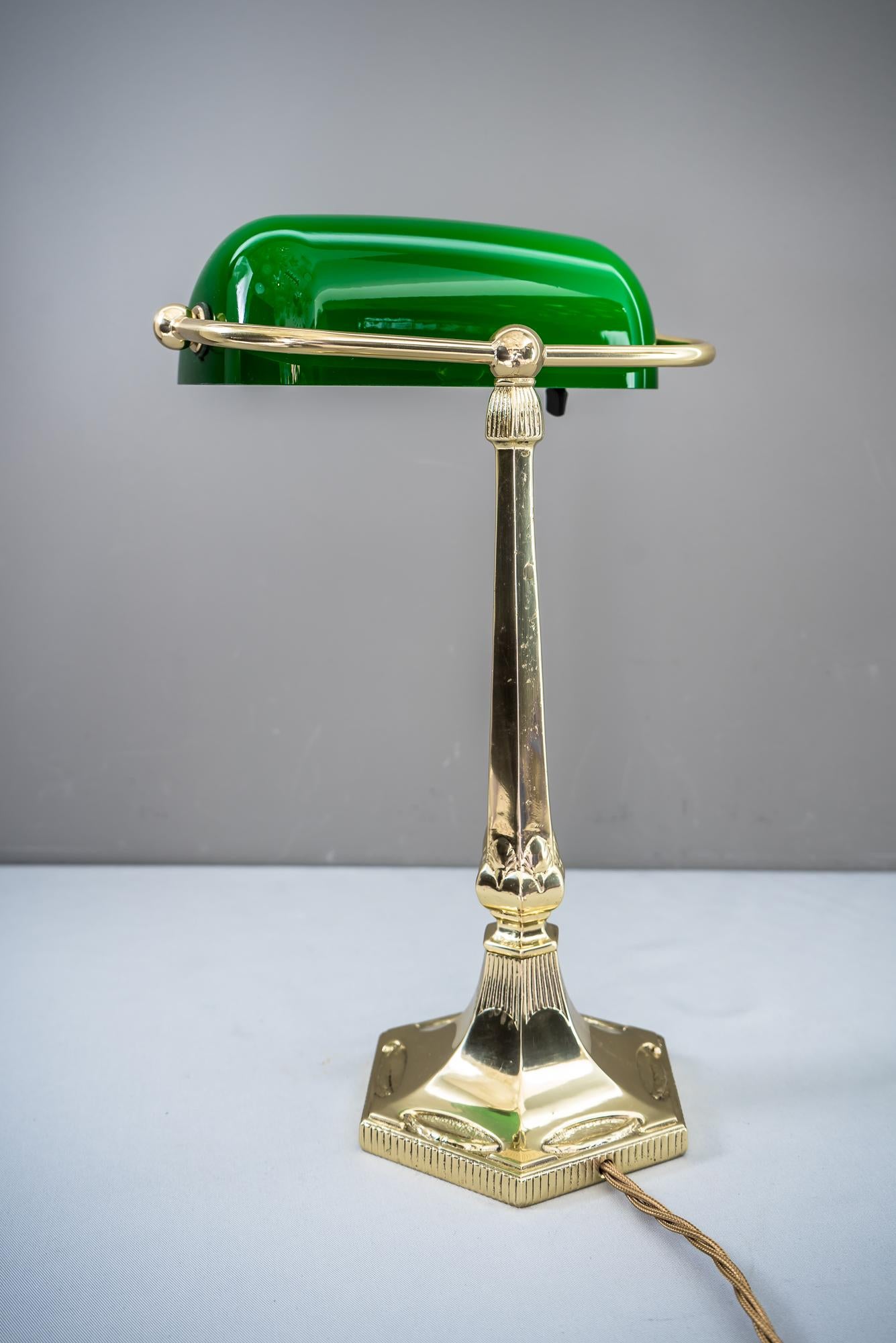 Table Lamp with Green Glass in the Style of Jugendstil 1