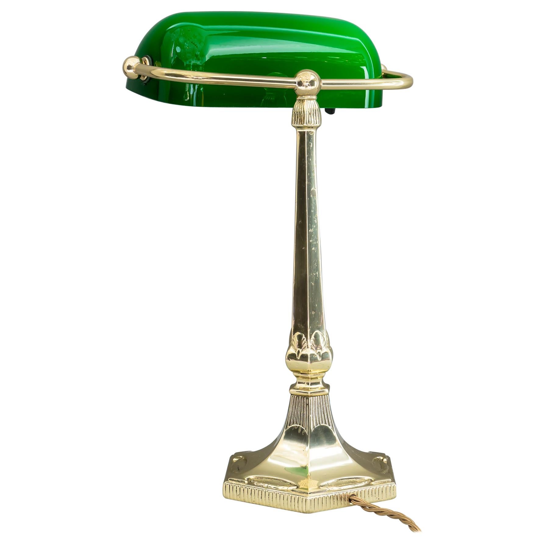 Table Lamp with Green Glass in the Style of Jugendstil