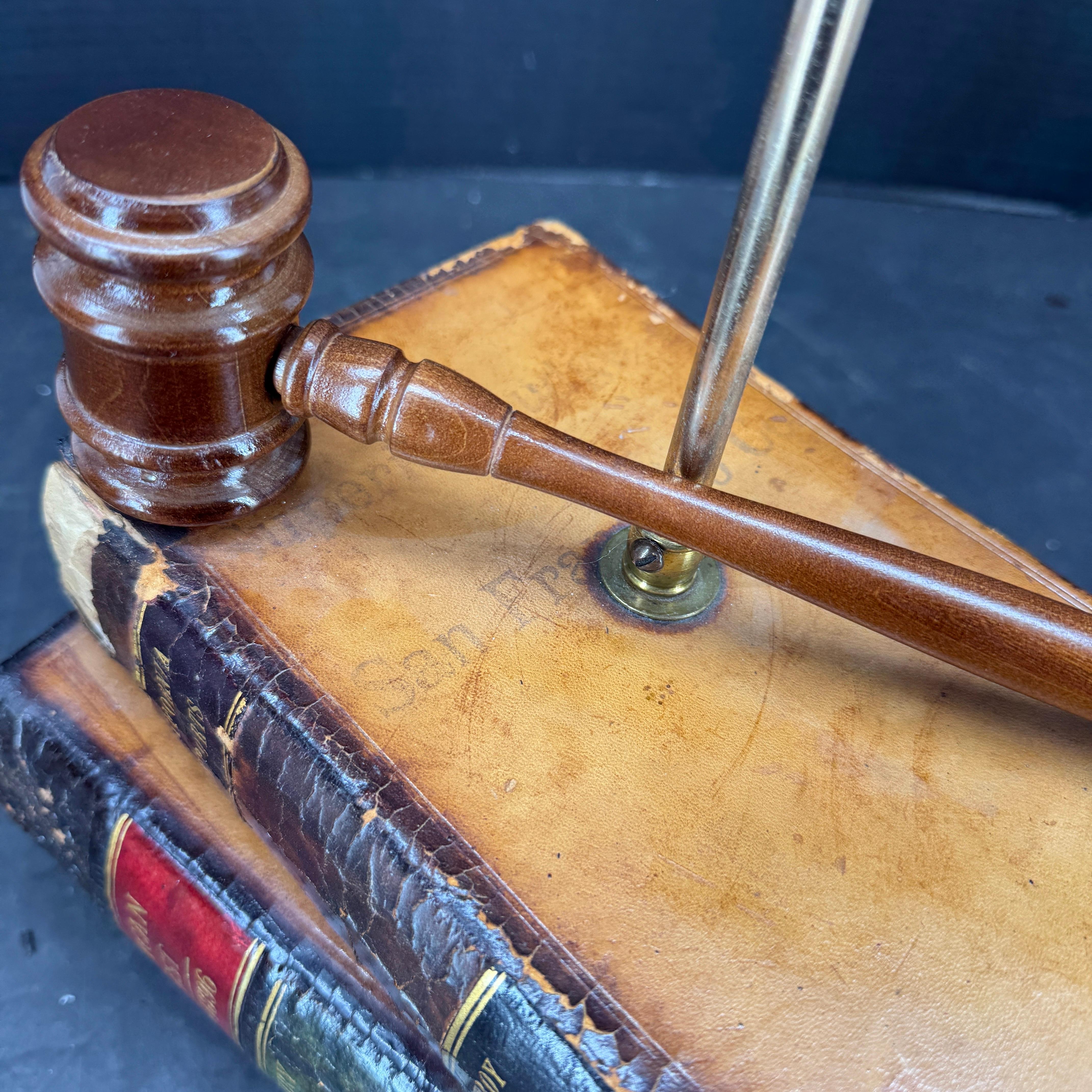 Table Lamp with Leather Books and Judge Gavel For Sale 2
