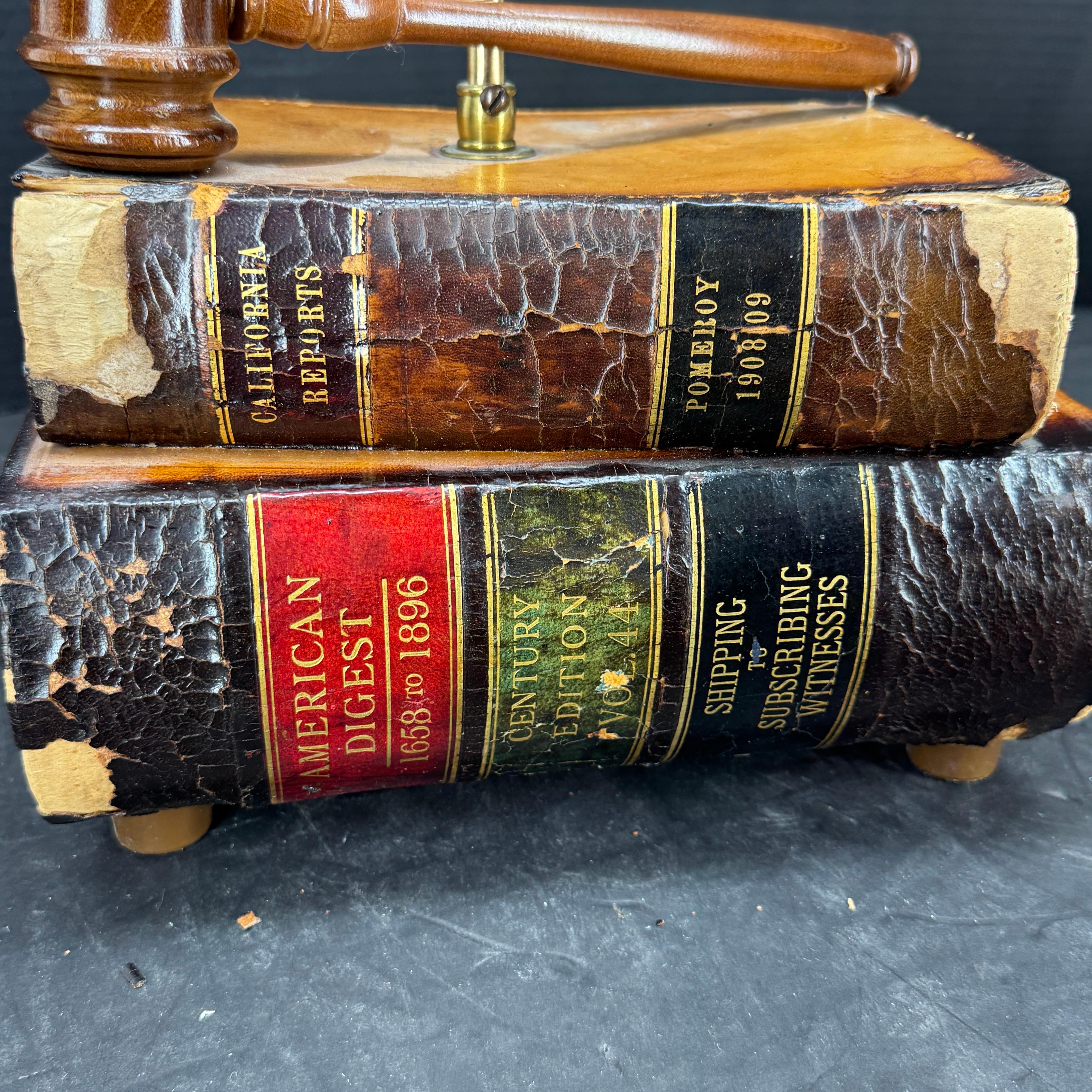 Table Lamp with Leather Books and Judge Gavel For Sale 1