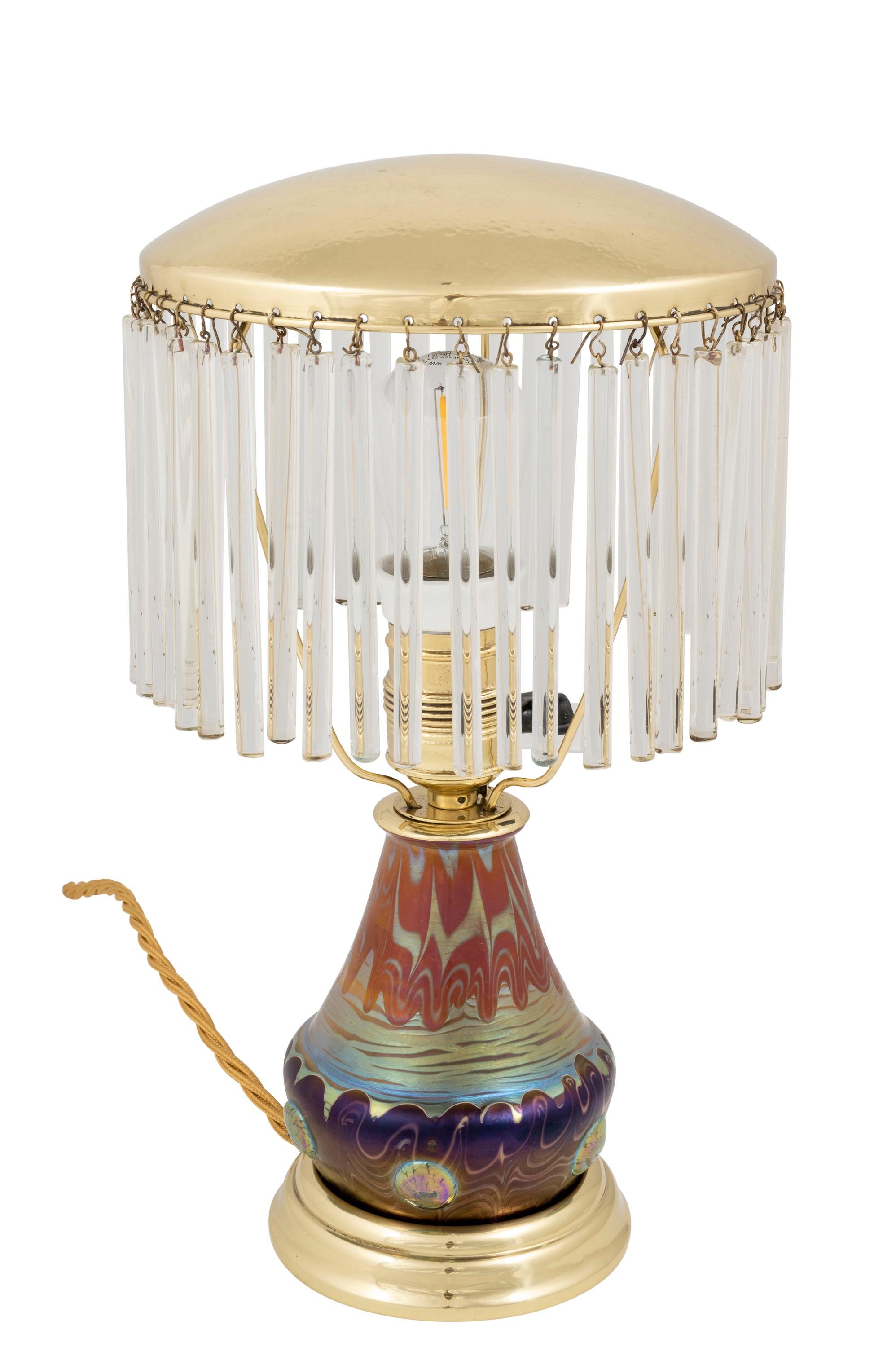 Jugendstil Colourful Table Lamp with Loetz Glass circa 1901 Austrian Art Nouveau  For Sale