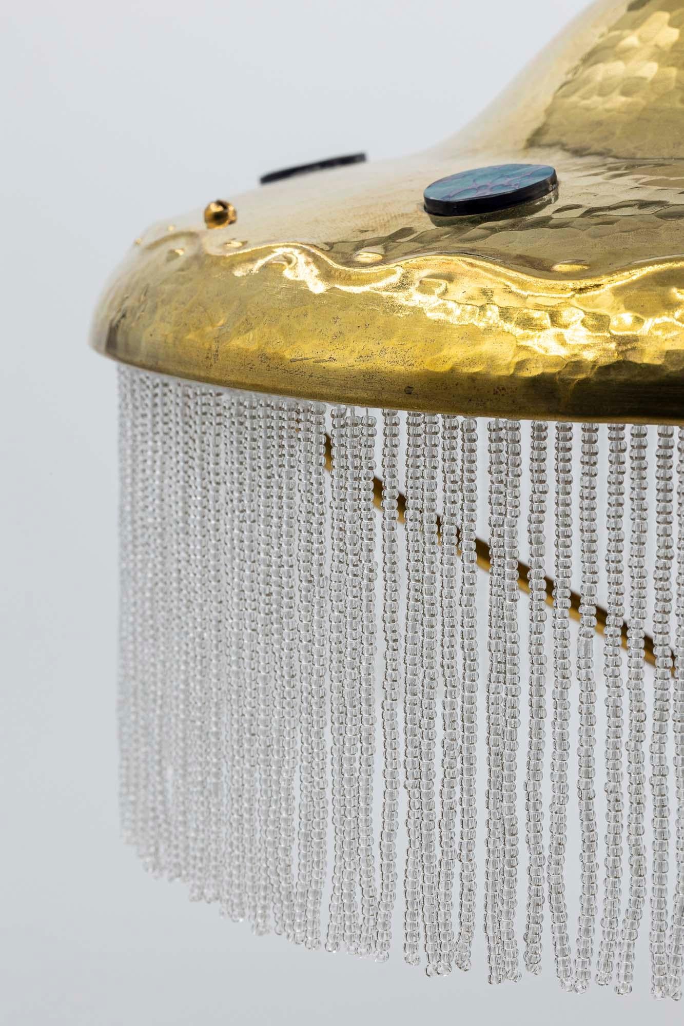 Early 20th Century Table Lamp with Loetz Glass School of Josef Hoffmann circa 1907 Chased Brass For Sale