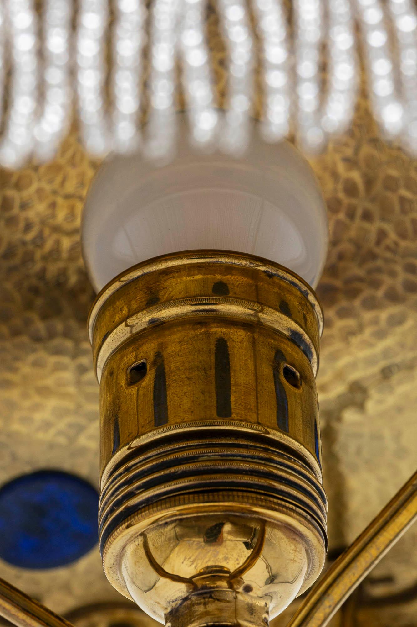 Table Lamp with Loetz Glass School of Josef Hoffmann circa 1907 Chased Brass For Sale 1