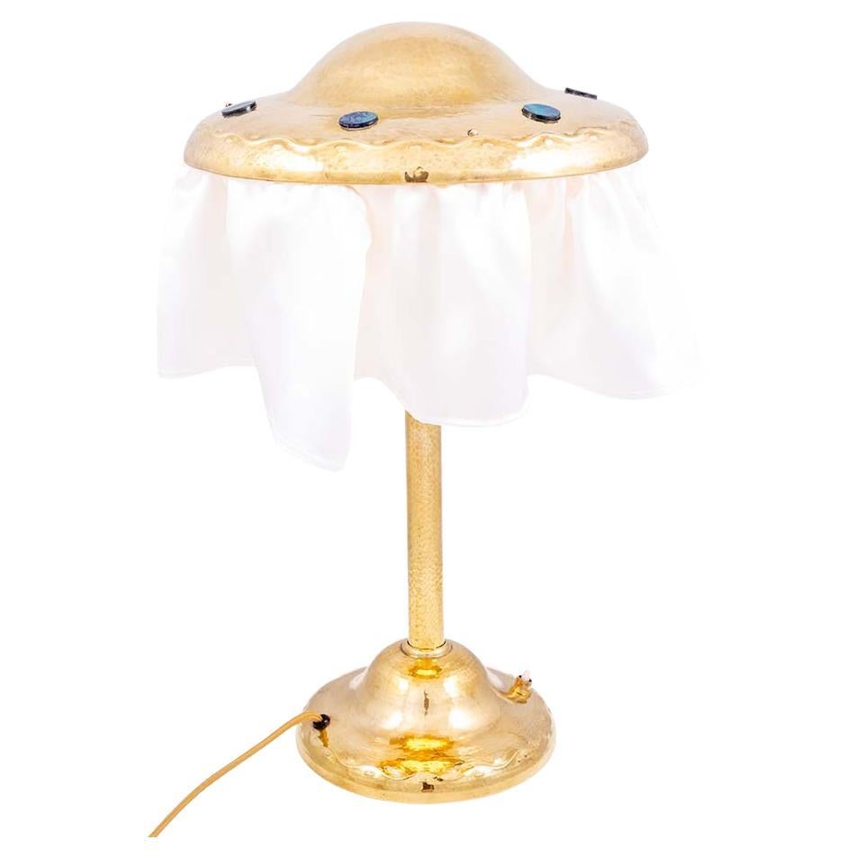 Table Lamp with Loetz Glass School of Josef Hoffmann circa 1907 Chased Brass
