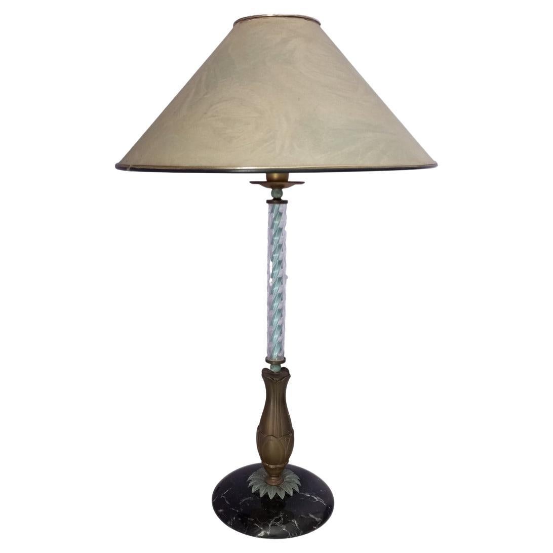 Table lamp with marble base and bronze leaf decoration Italy  For Sale