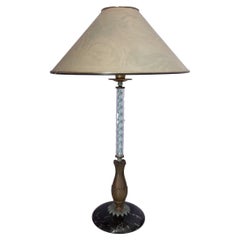 Retro Table lamp with marble base and bronze leaf decoration Italy 