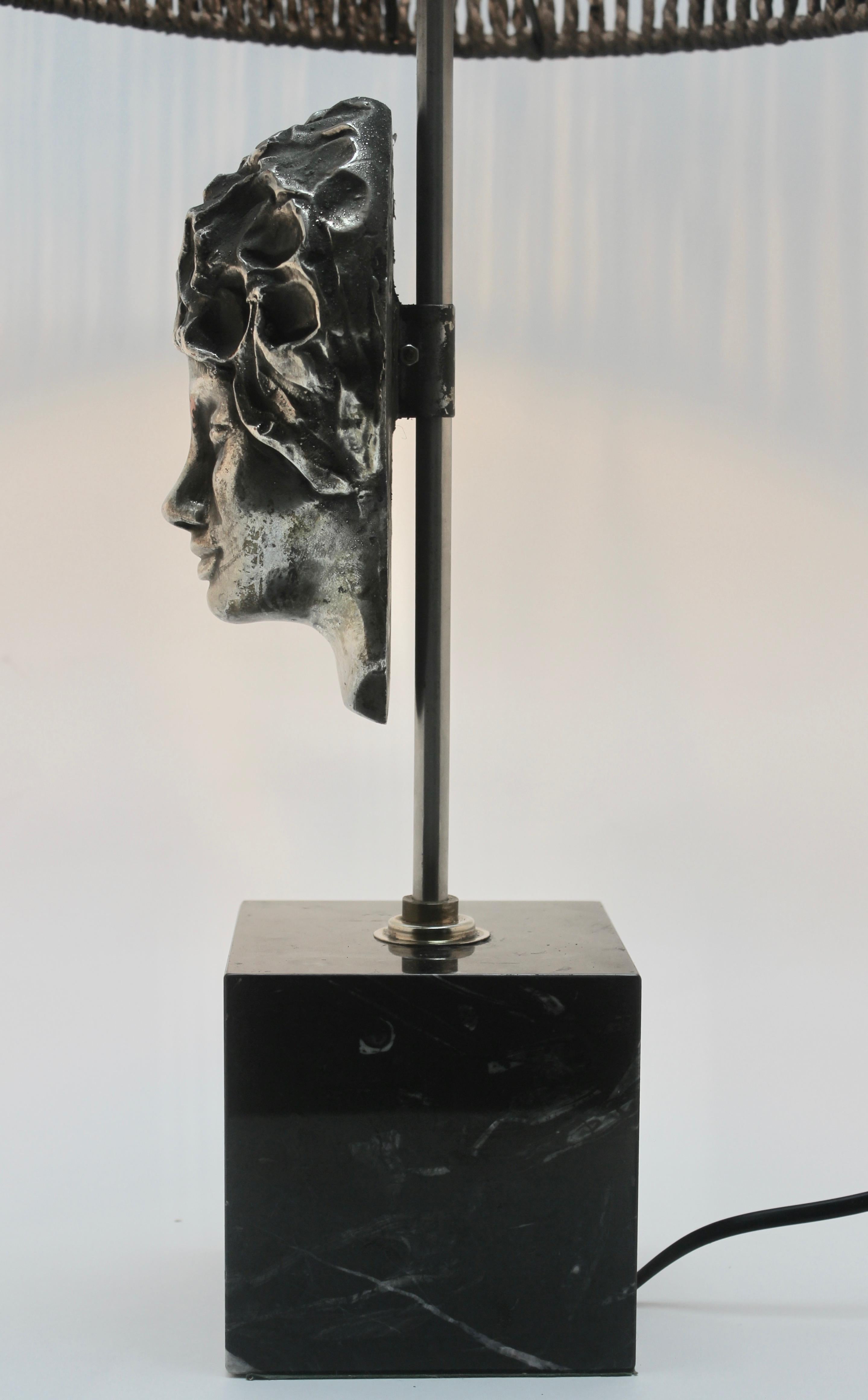 French Table Lamp with Masque of a Female Head in the Classical Style, 1970s