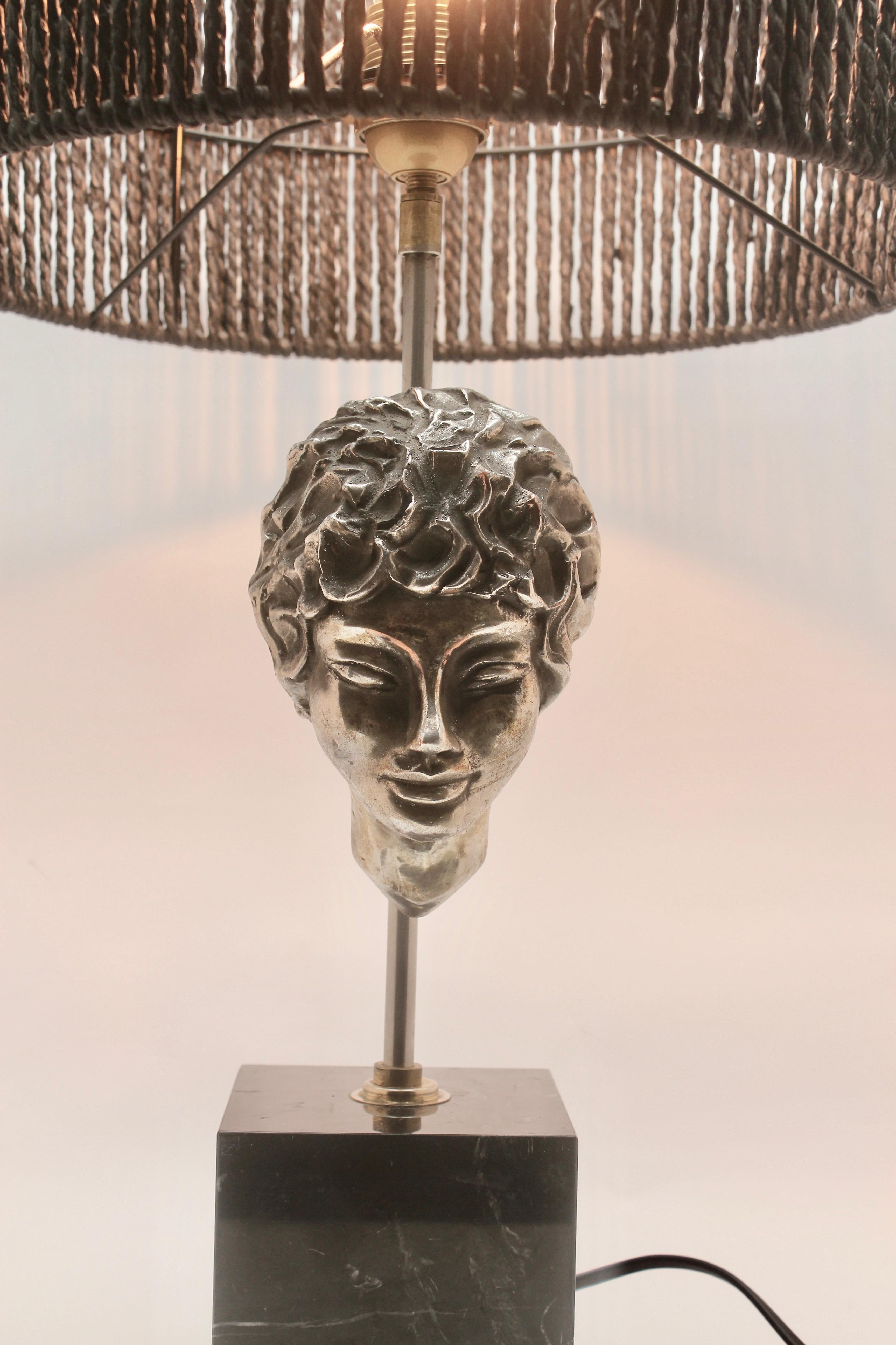 Bronze Table Lamp with Masque of a Female Head in the Classical Style, 1970s