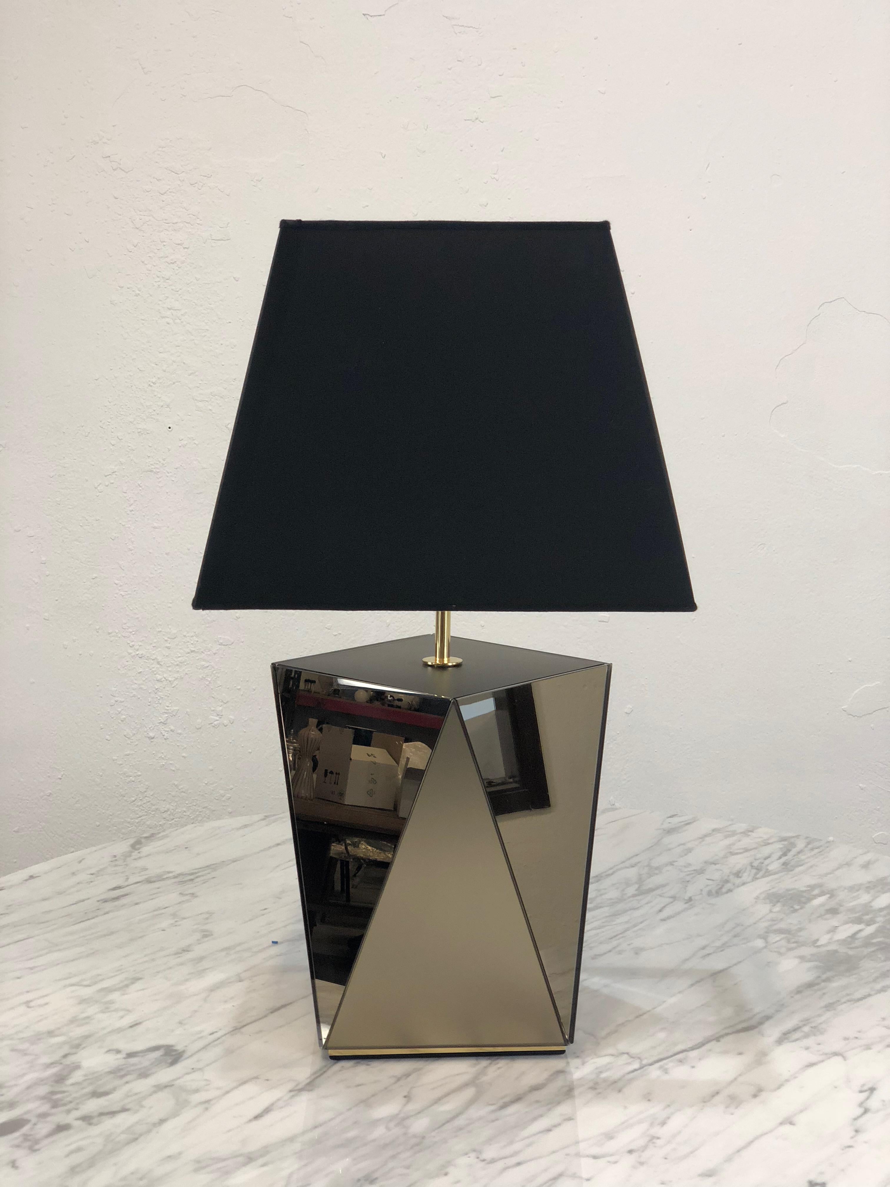 Mid-Century Modern Table Lamp with Mirrored and Satin Glass