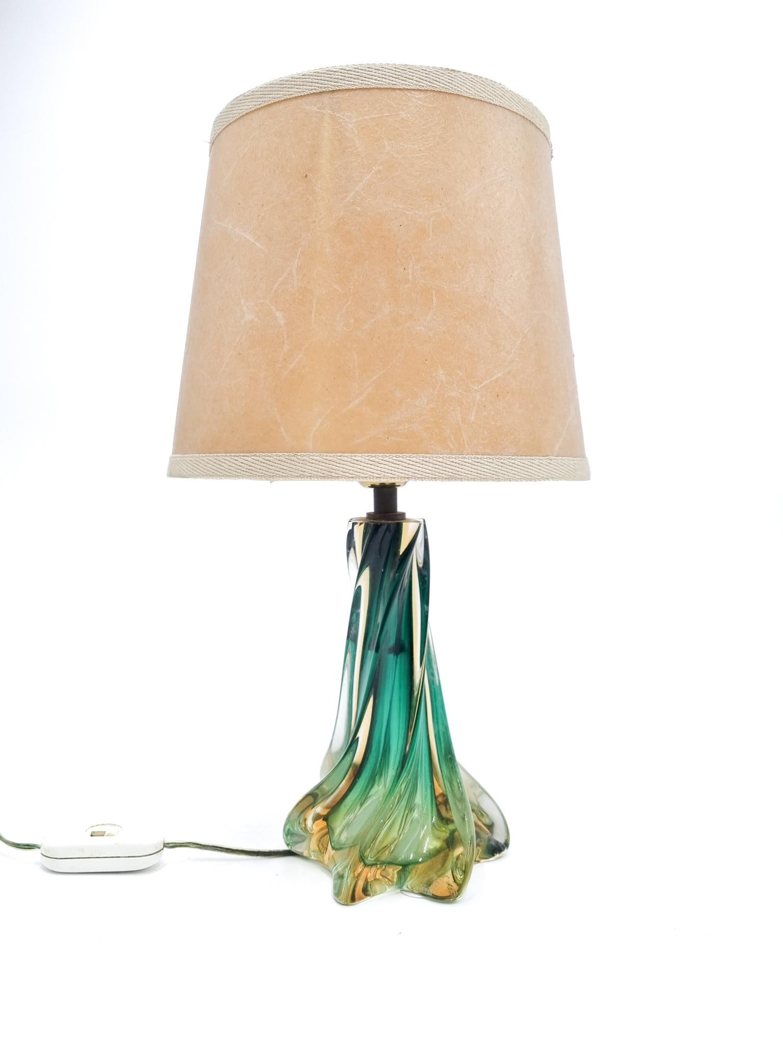 Mid-Century Modern Table Lamp with Murano Glass Base Attributed to Flavio Poli from the 70s