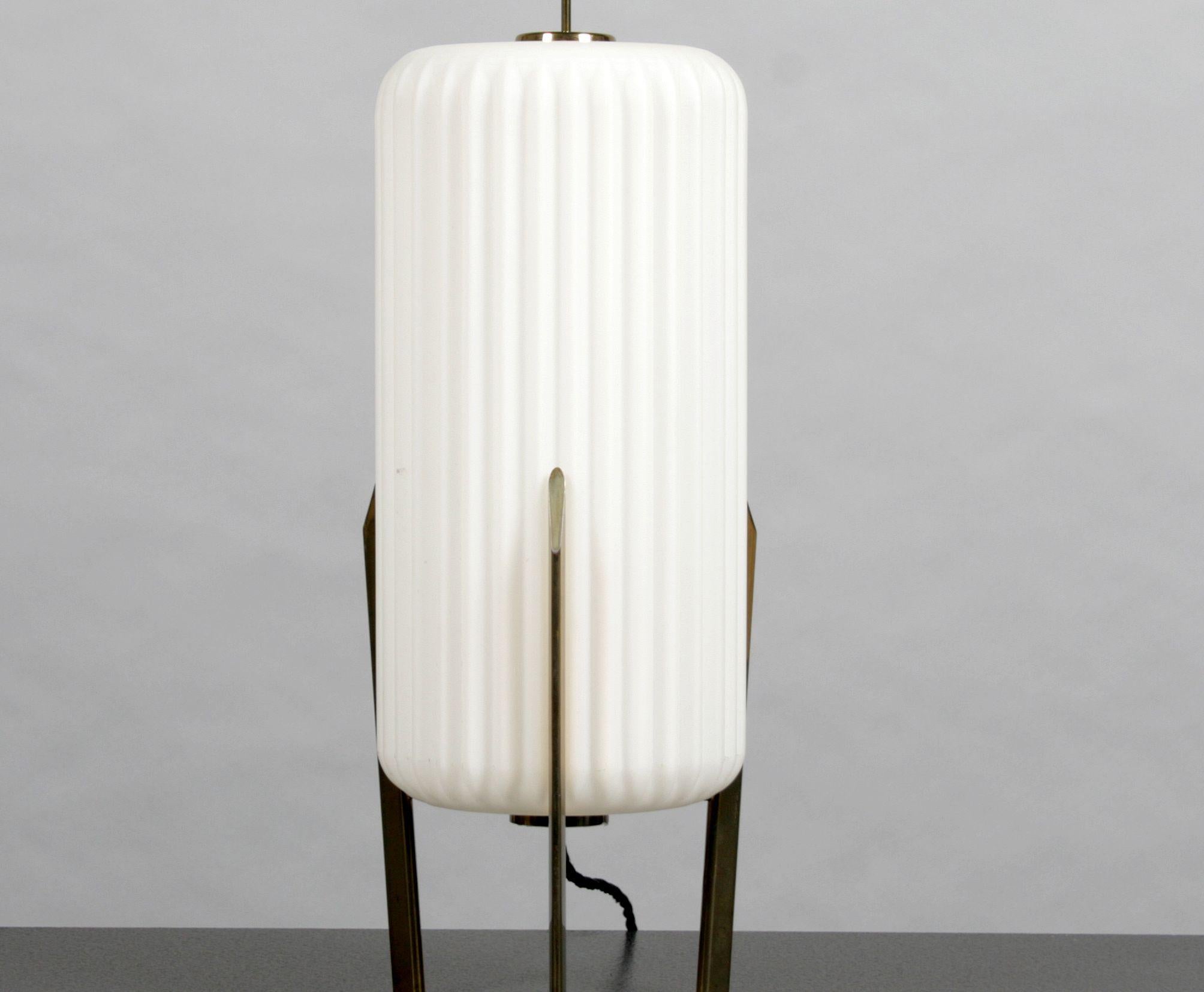 Italian Mid Century Modern Table Lamp with Opaque Glass Shade attributed to Arteluce For Sale