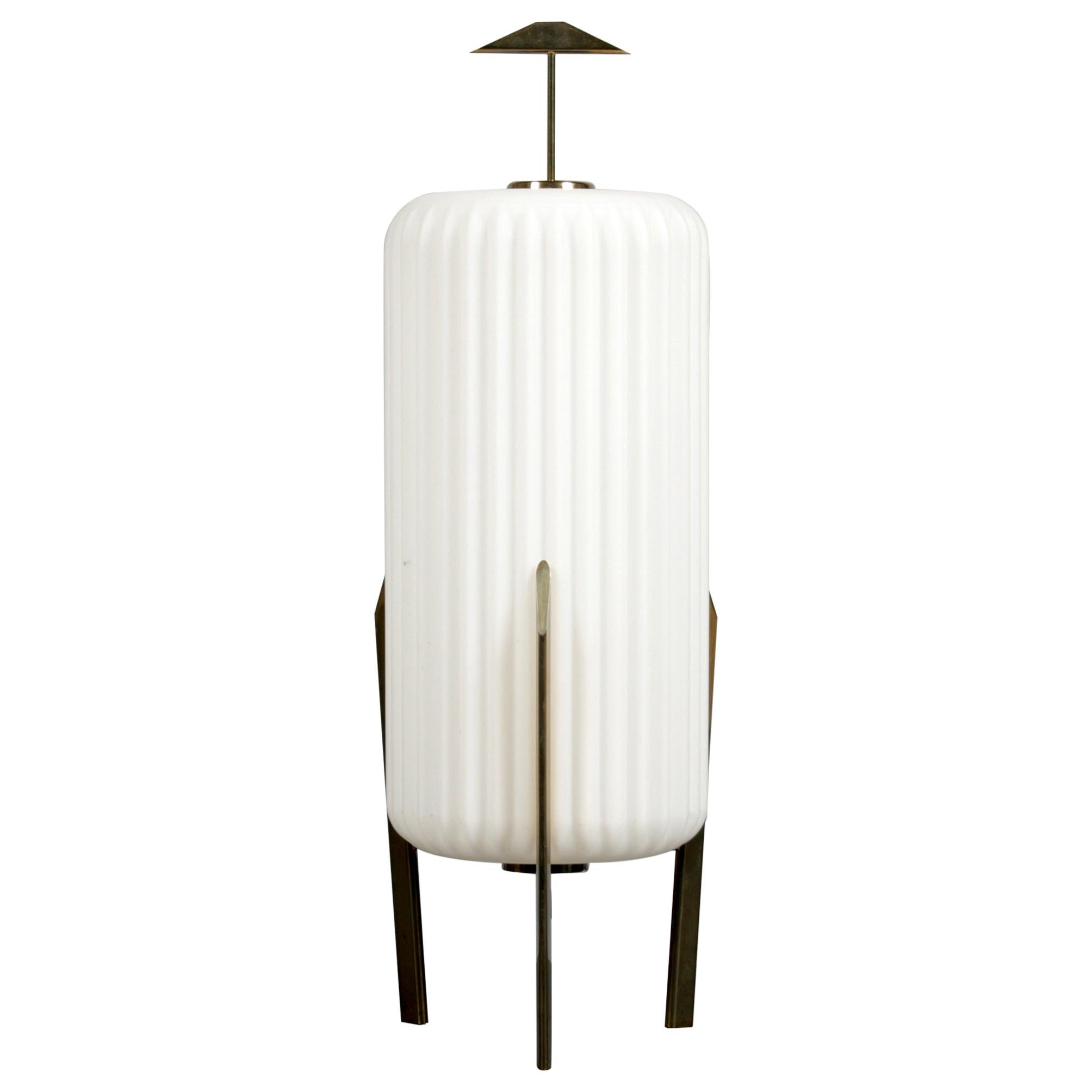 Mid Century Modern Table Lamp with Opaque Glass Shade attributed to Arteluce For Sale