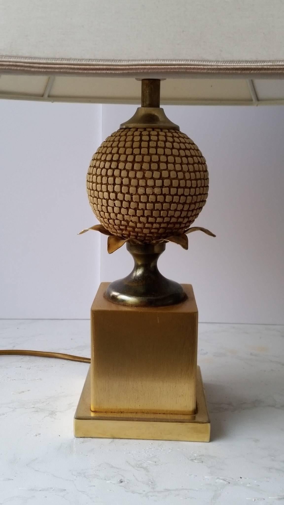 Lampe de bureau avec pied en forme d'ananas de la Maison Charles / Jansen, vers 1960-1970 Bon état - En vente à Saint Ouen, FR