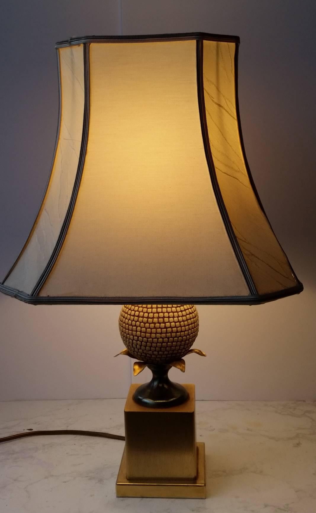 Table Lamp with Pineapple Foot from Maison Charles / Jansen, circa 1960-1970 In Good Condition For Sale In Saint Ouen, FR