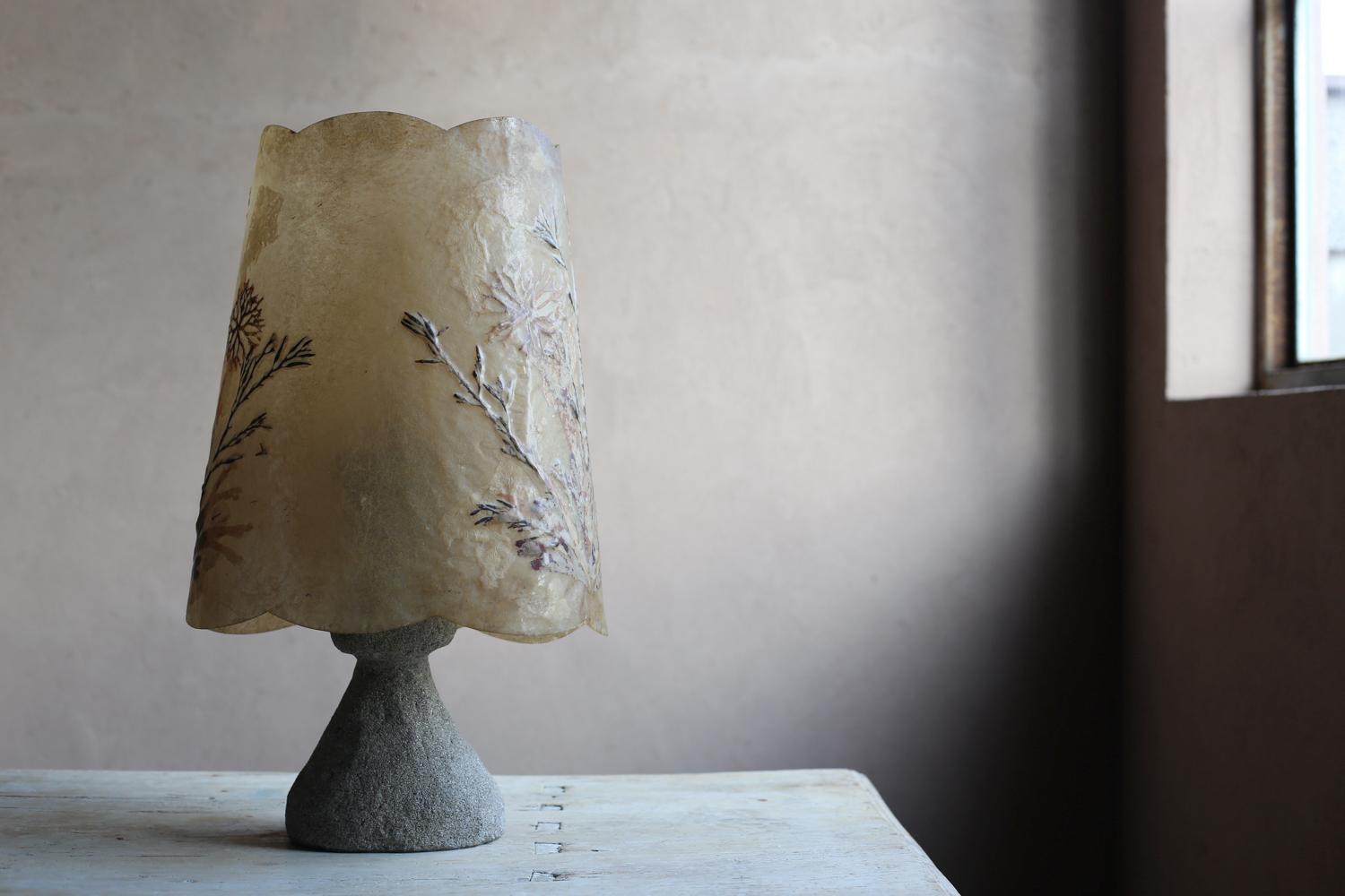 Pierre Lampe de table avec abat-jour végétal en résine de Belgique en vente