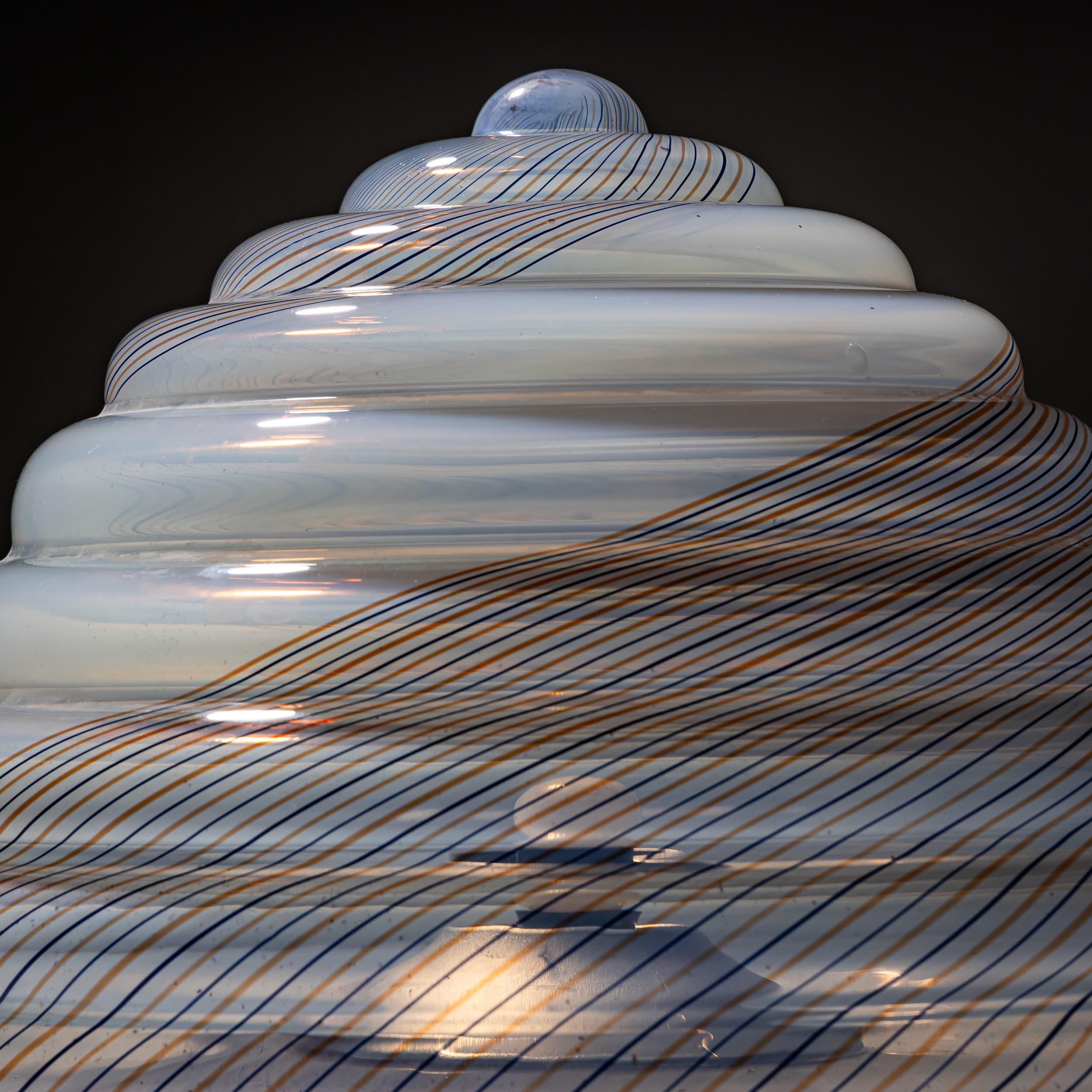 Italian Table Lamp with striped Shade, attributed to LEUCOS, Italy, Mid-20th Century For Sale