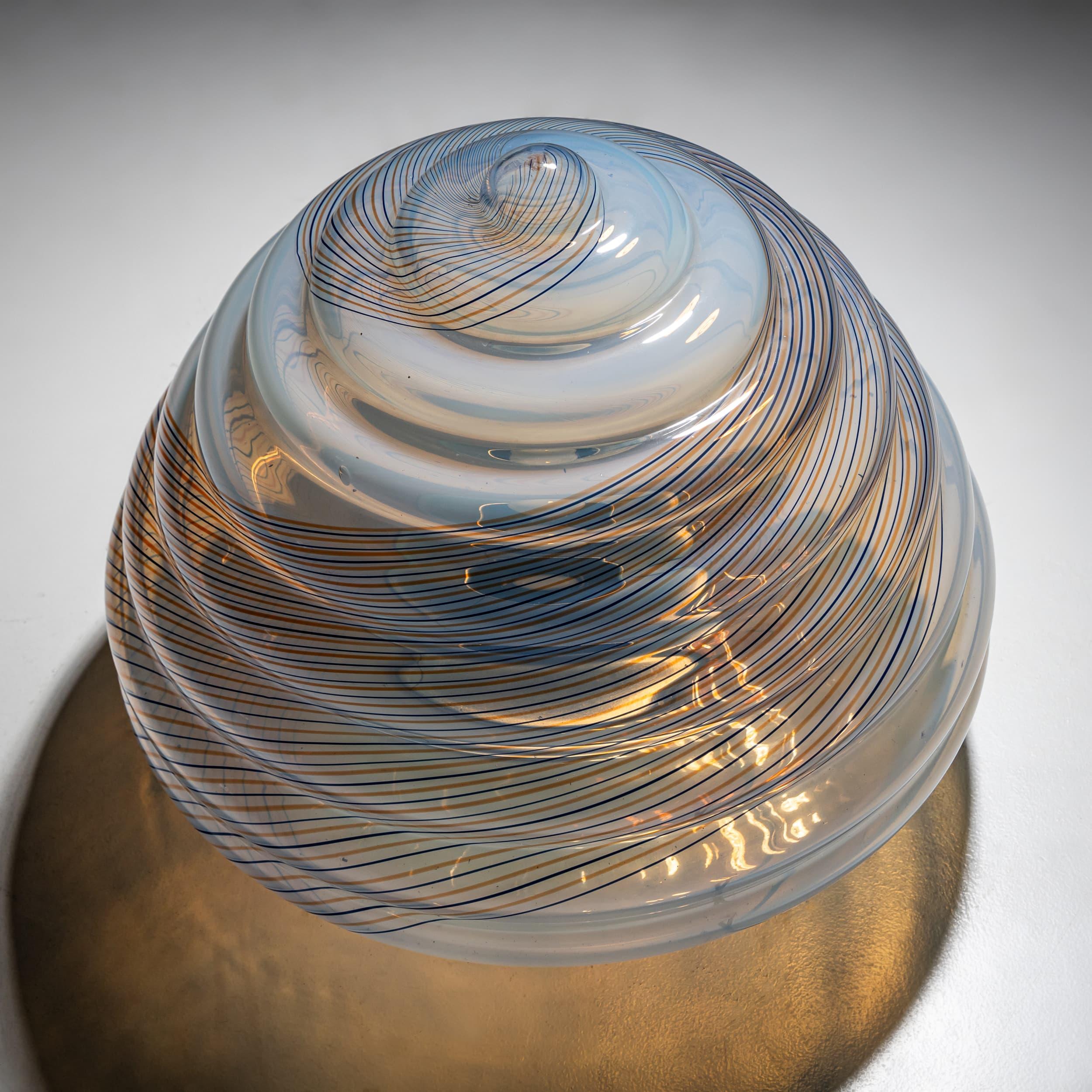Table Lamp with striped Shade, attributed to LEUCOS, Italy, Mid-20th Century For Sale 1