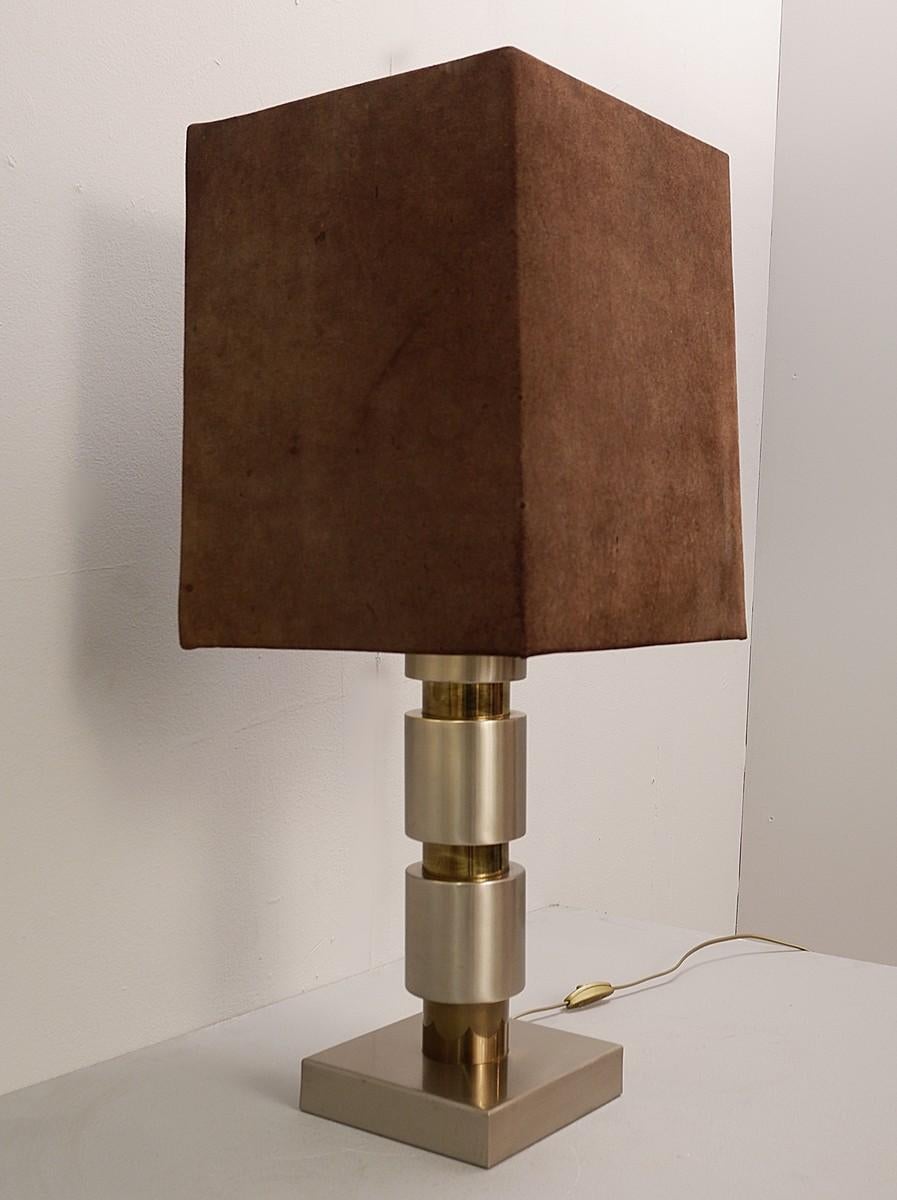 Italian Table Lamp with Suede Shade, Italy, 1970s For Sale