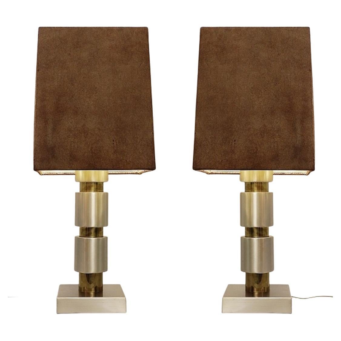 Table Lamp with Suede Shade, Italy, 1970s For Sale