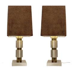 Vintage Table Lamp with Suede Shade, Italy, 1970s