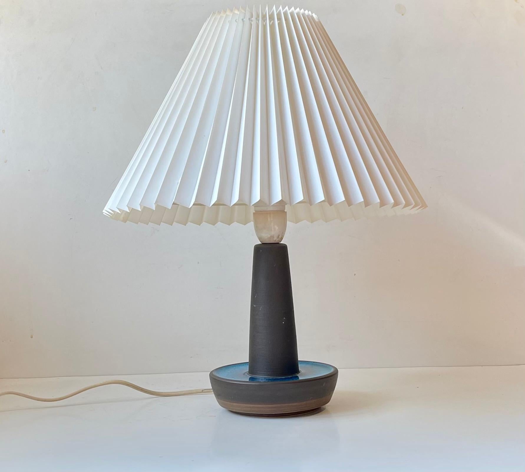Scandinavian Modern Table Lamp with Turquoise Glaze by Einar Johansen, Søholm, 1960s For Sale