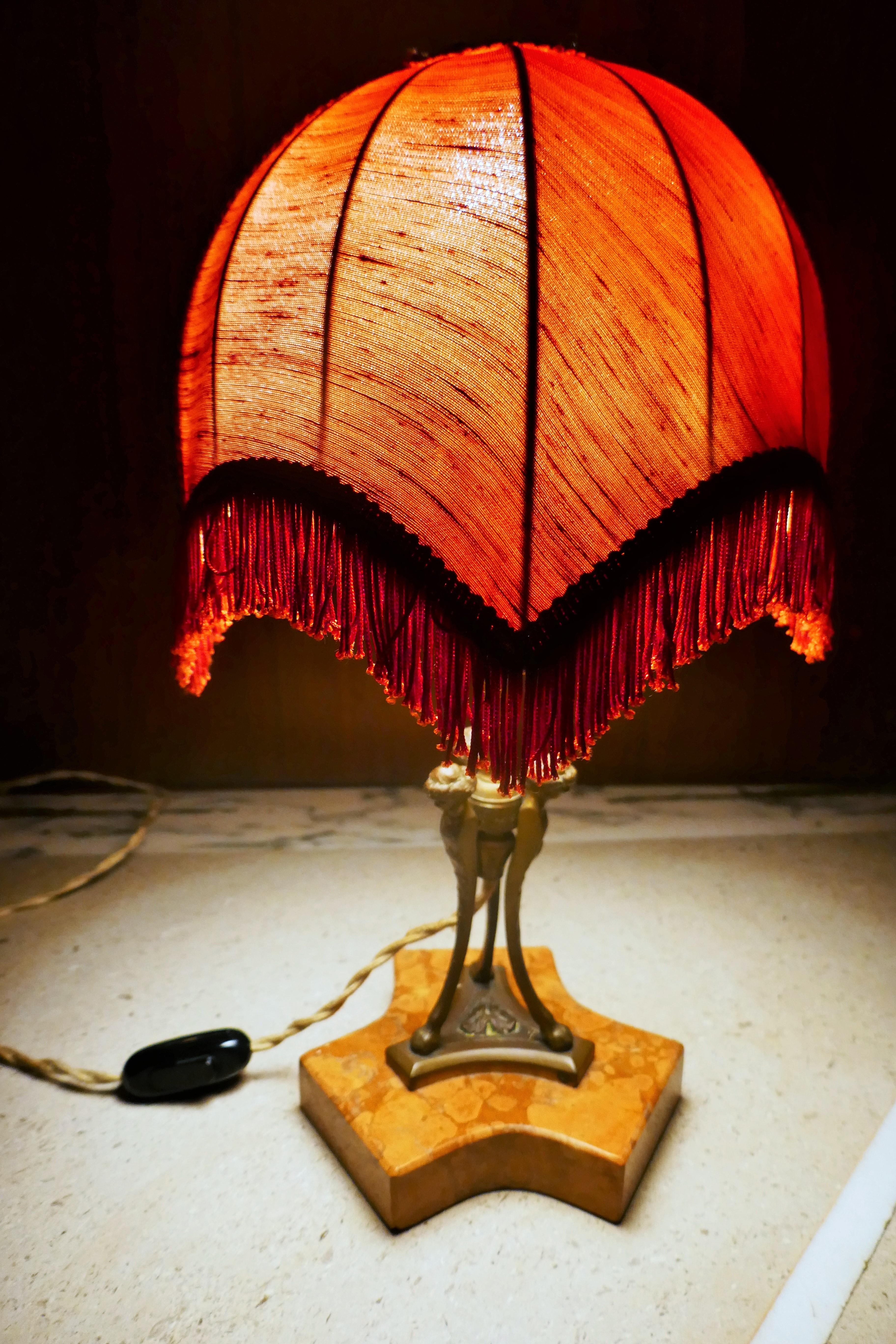 Art Nouveau Table lamp with Verona marble base and possible bronze finish For Sale