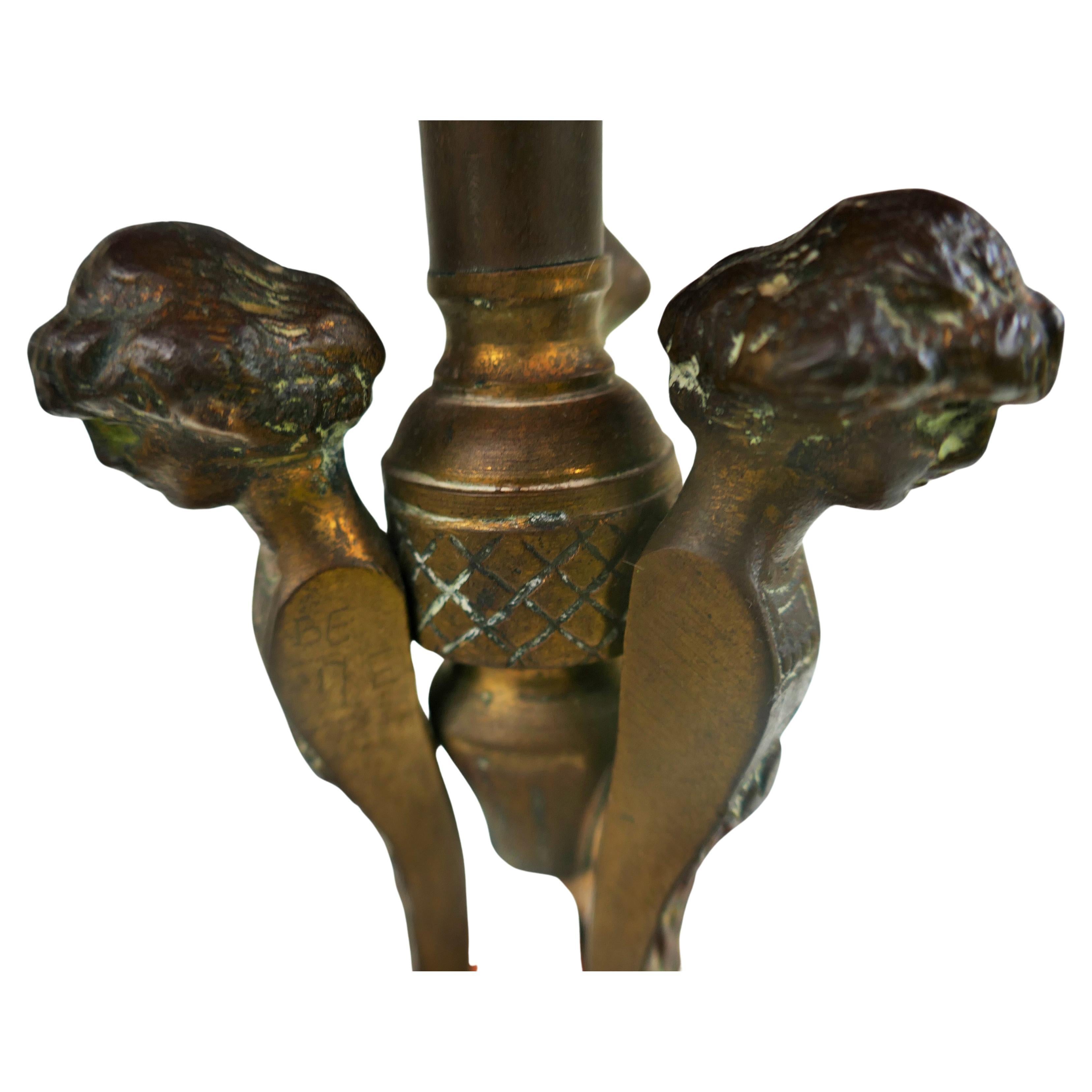 Early 20th Century Table lamp with Verona marble base and possible bronze finish For Sale