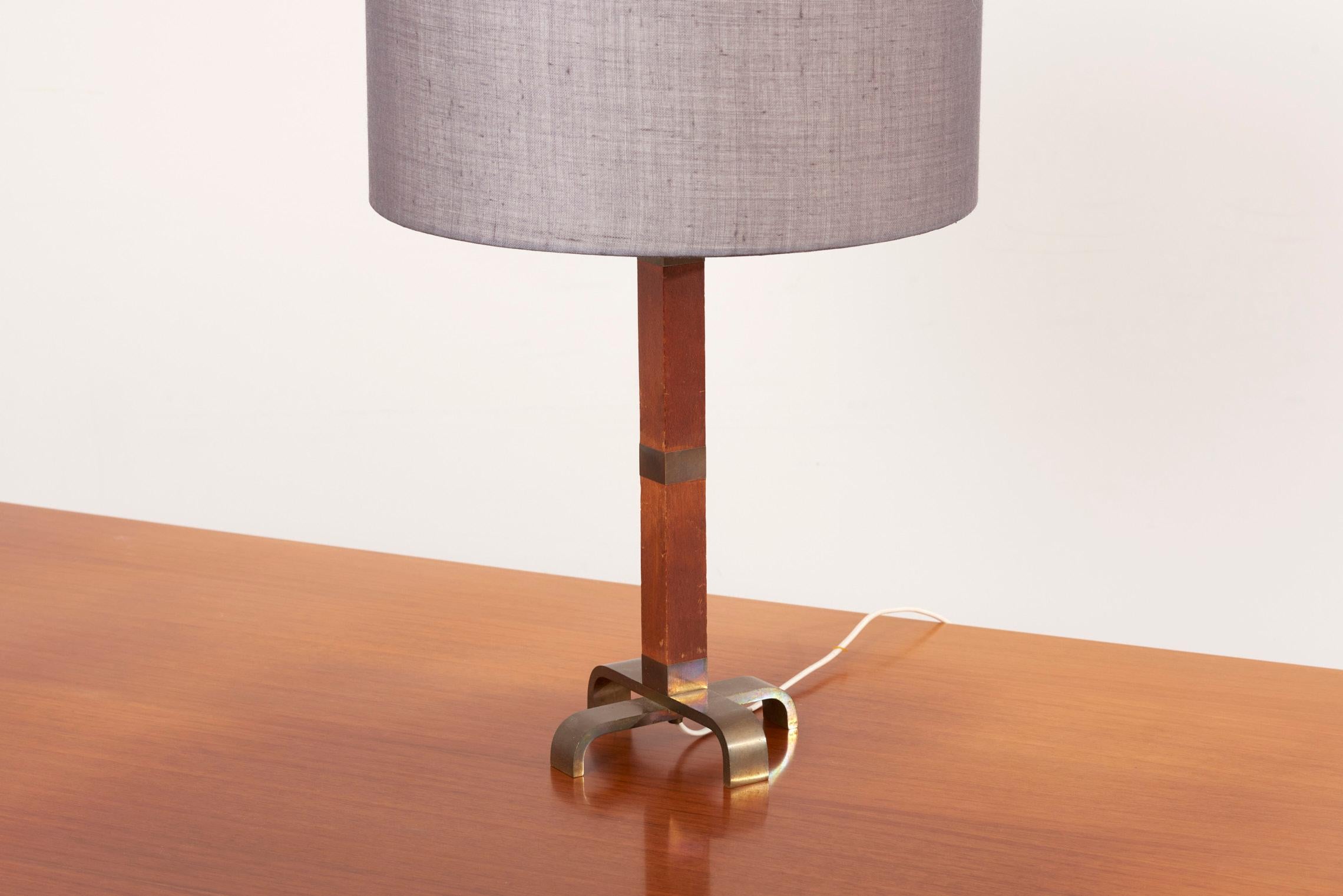 Danish Table Lamp with Wooden Base and Grey Lampshade, 1950s For Sale