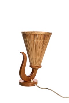 Table lamp, wood and rattan shade, Sweden, 1950s