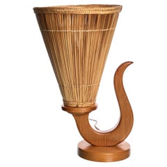 Table lamp, wood and rattan shade, Sweden, 1950s