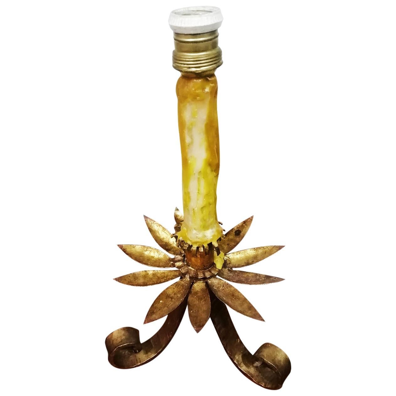 Tischlampe aus Schmiedeeisen und Wachs, frühes 20. Jahrhundert