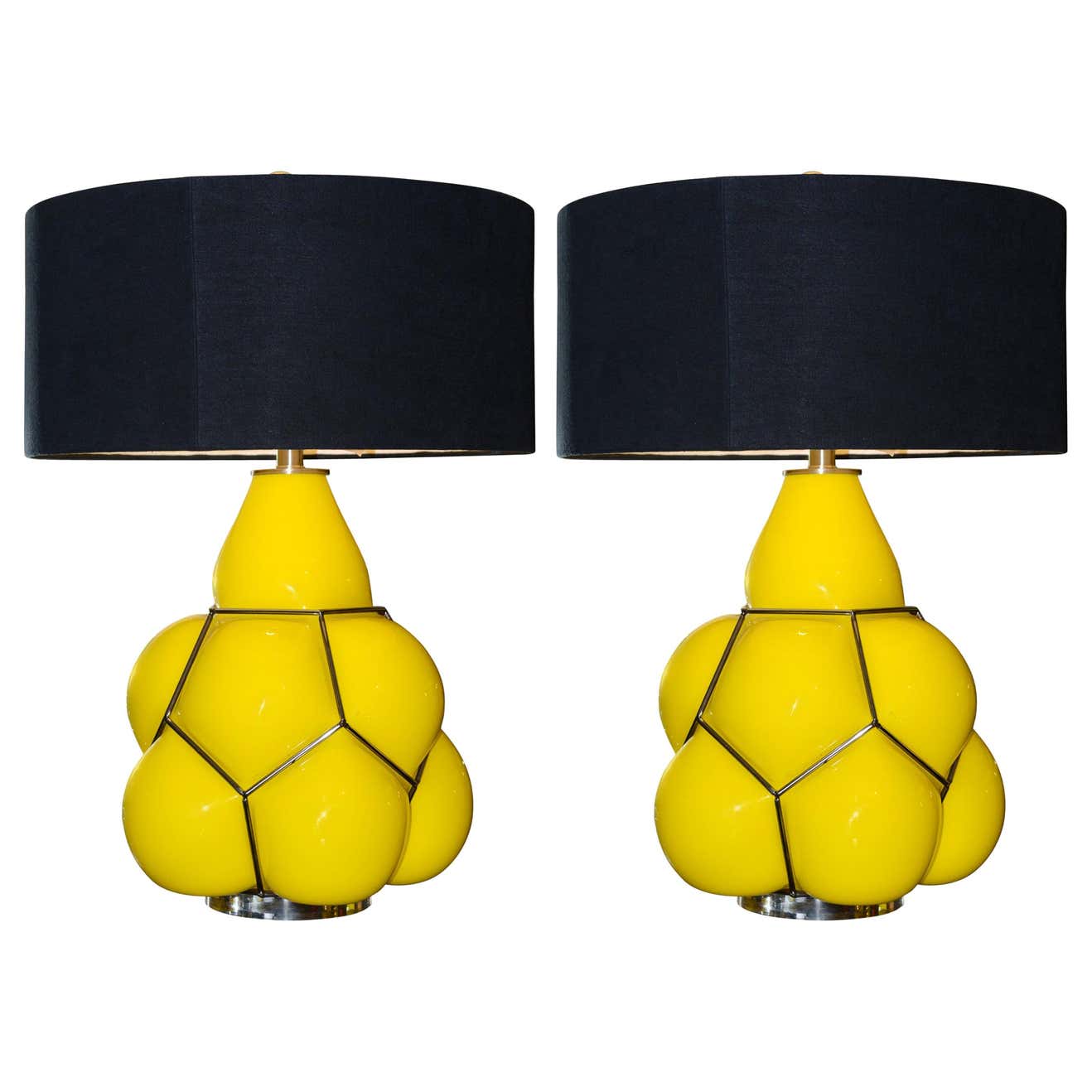 Table Lamp Yellow Set of Two in Glass with Black Lampshade For Sale at ...