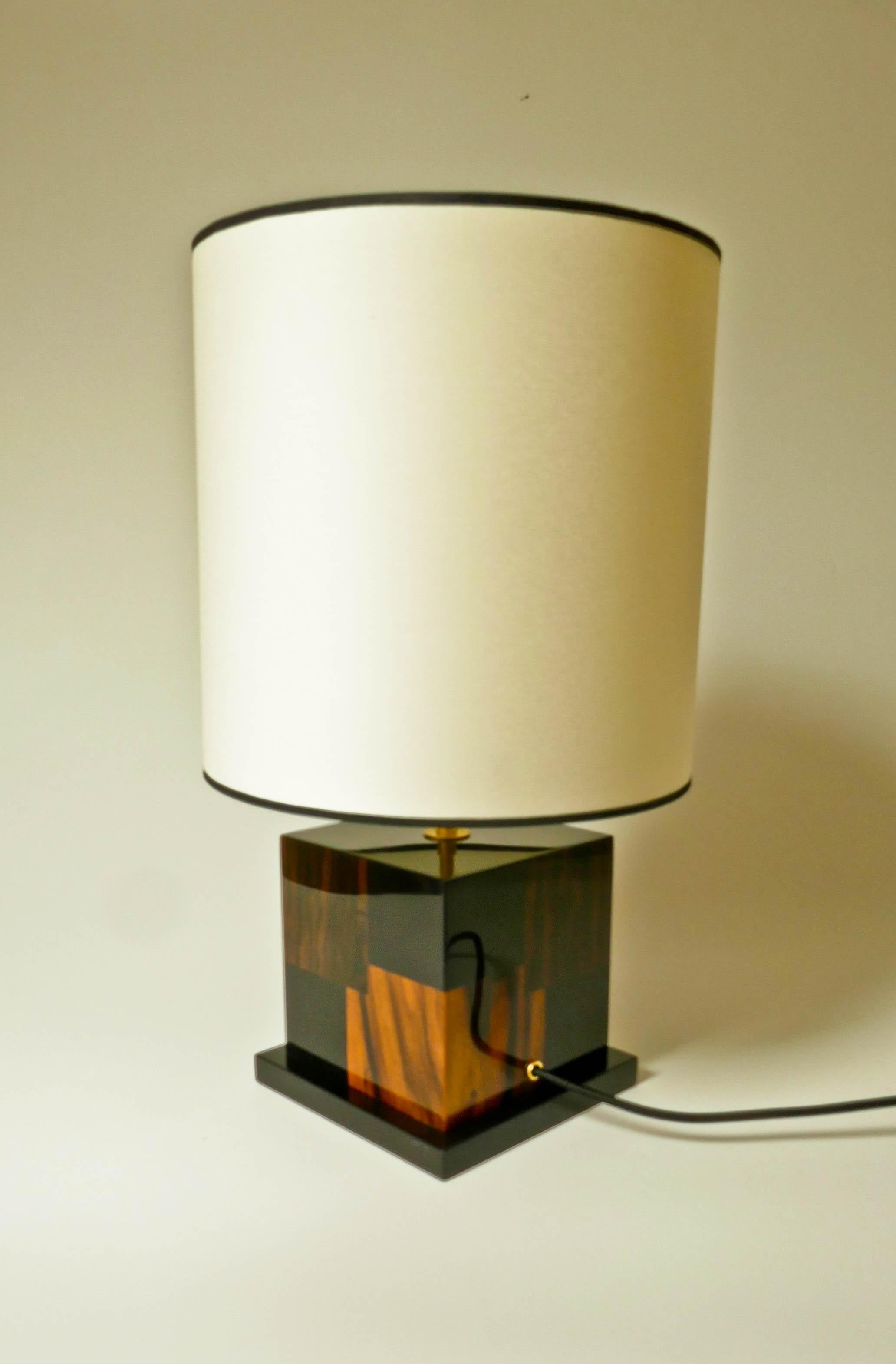 Lampe de bureau « Cubes » en marqueterie noire et Santos et ziricote d'Aymeric Lefort en vente 5