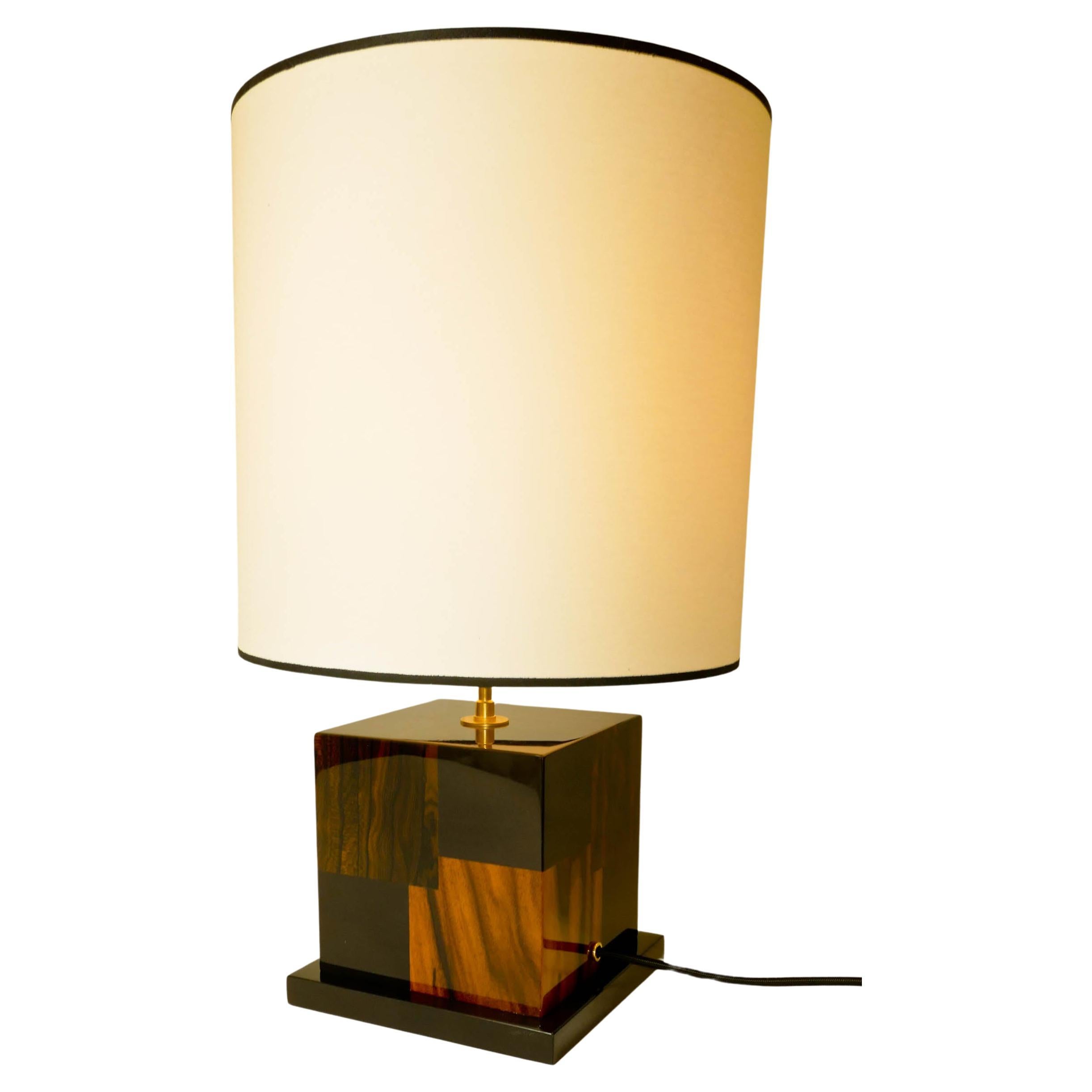 Table Lamp"Cubes" in Black and Santos and Ziricote Marquetry by Aymeric Lefort