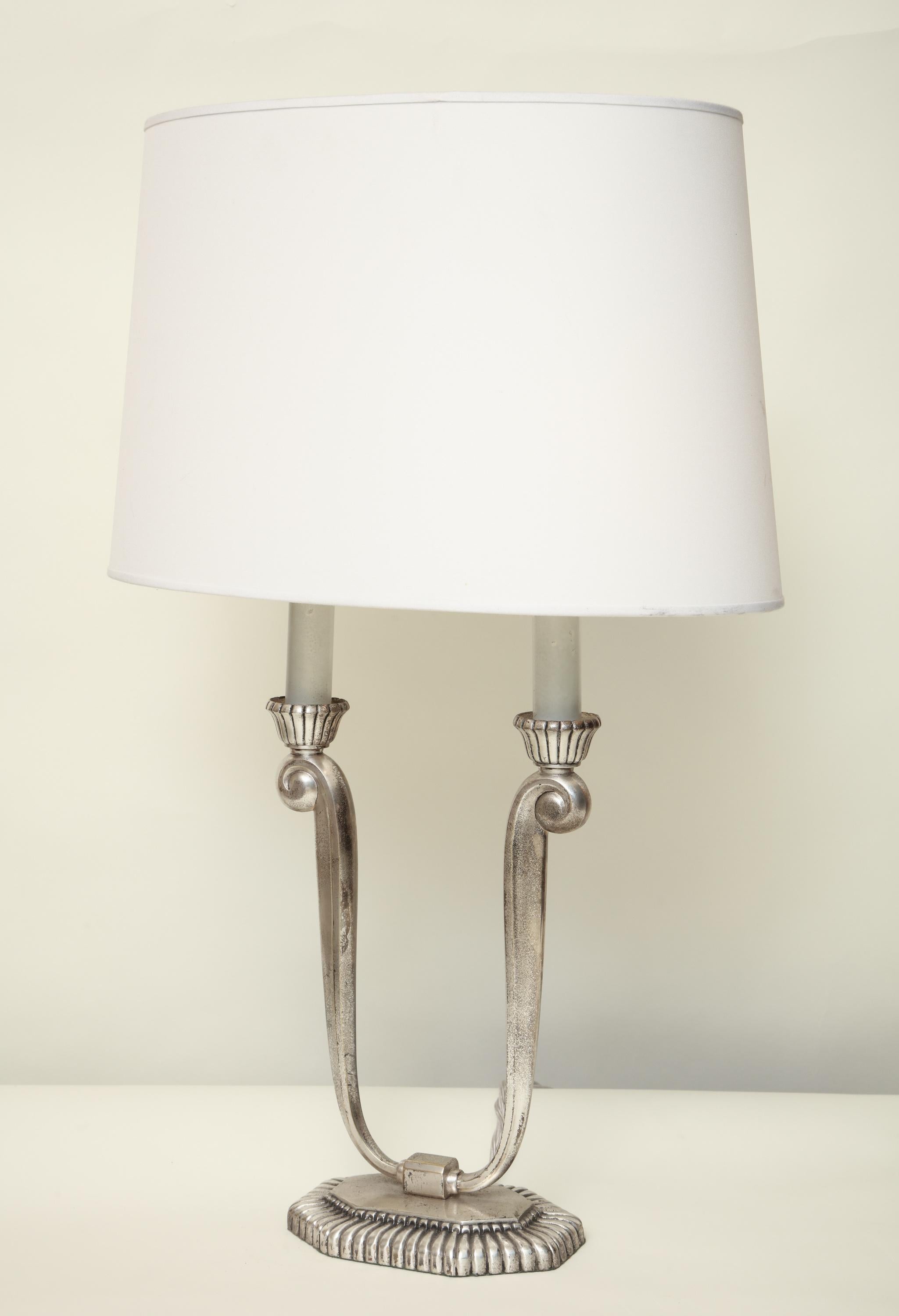French Table Lamps Art Deco Silver Plated, France, 1920s For Sale