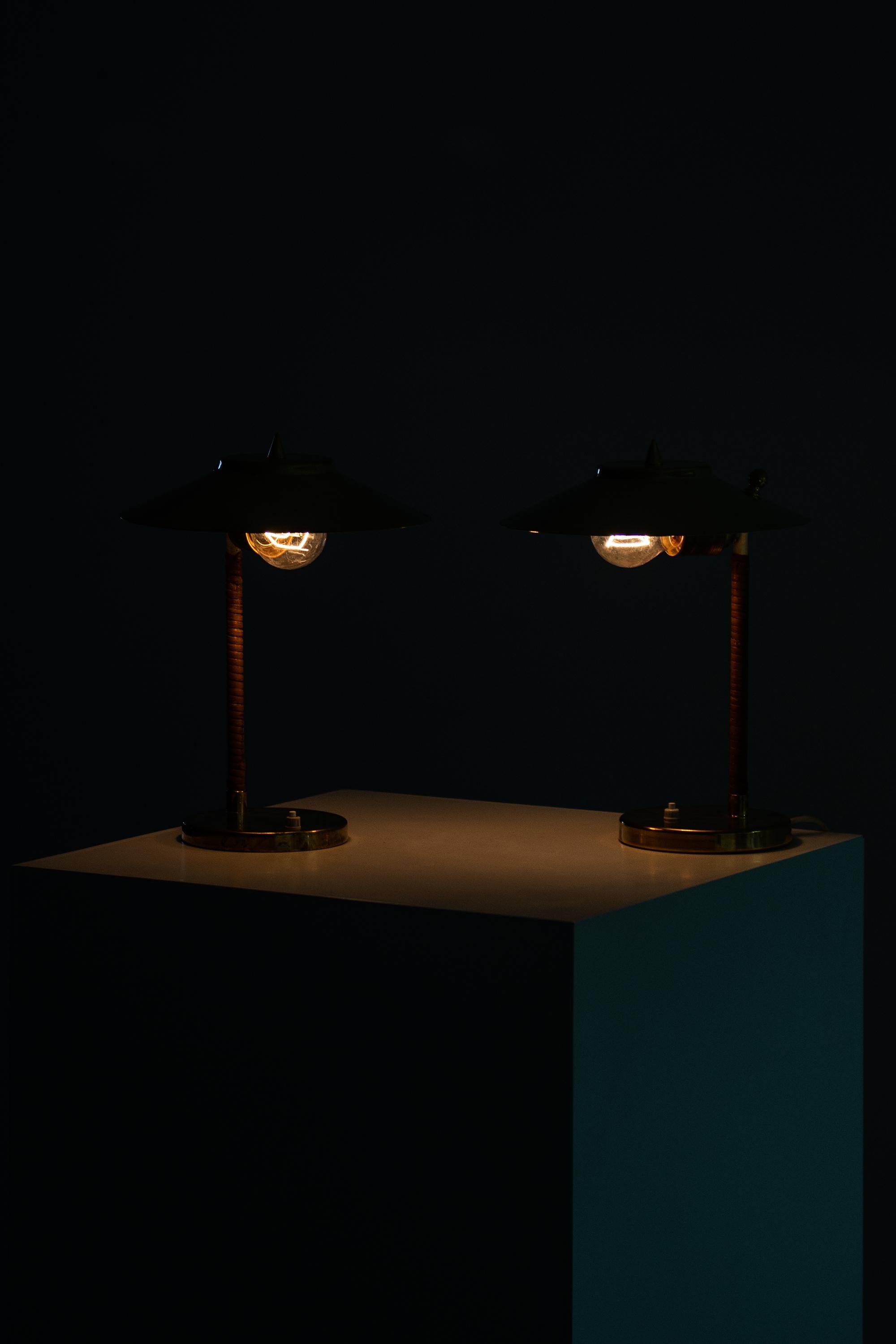 Brass Table Lamps Attributed to Paavo Tynell and Produced by Idman in Finland For Sale