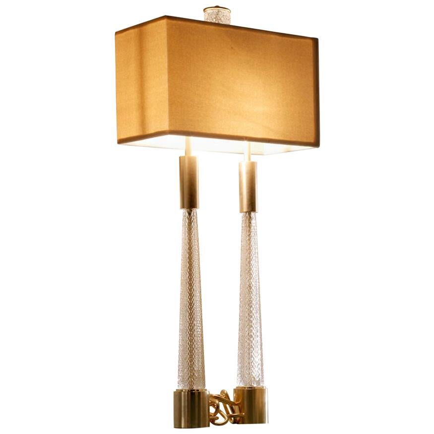Table Lamps Brass Bronze Golden Crystal Glass Handcrafted Contemporary Italy  For Sale