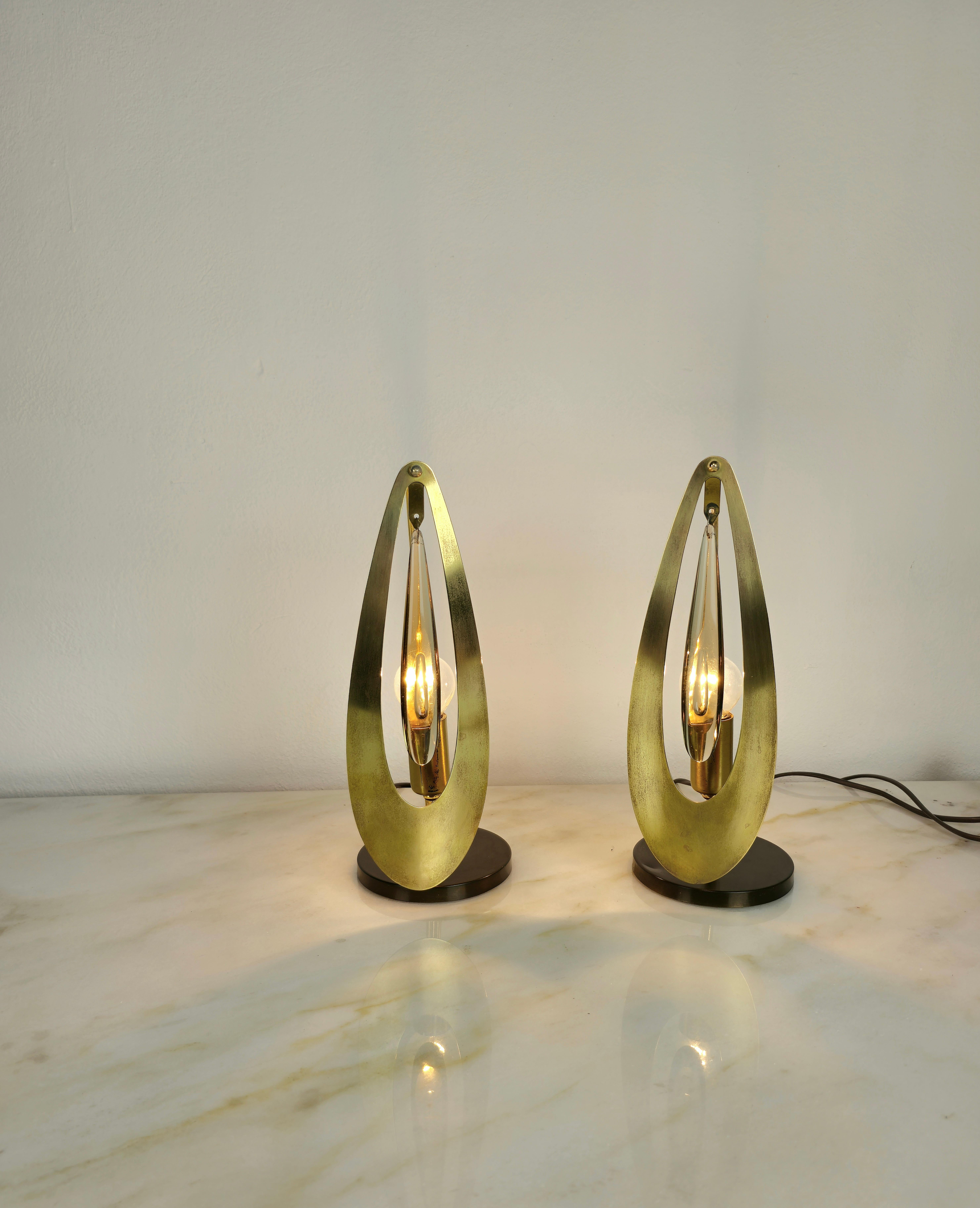 Table Lamps Brass Crystal Glass Golden Metal Midcentury Italy 1960s Set of 2 For Sale 4