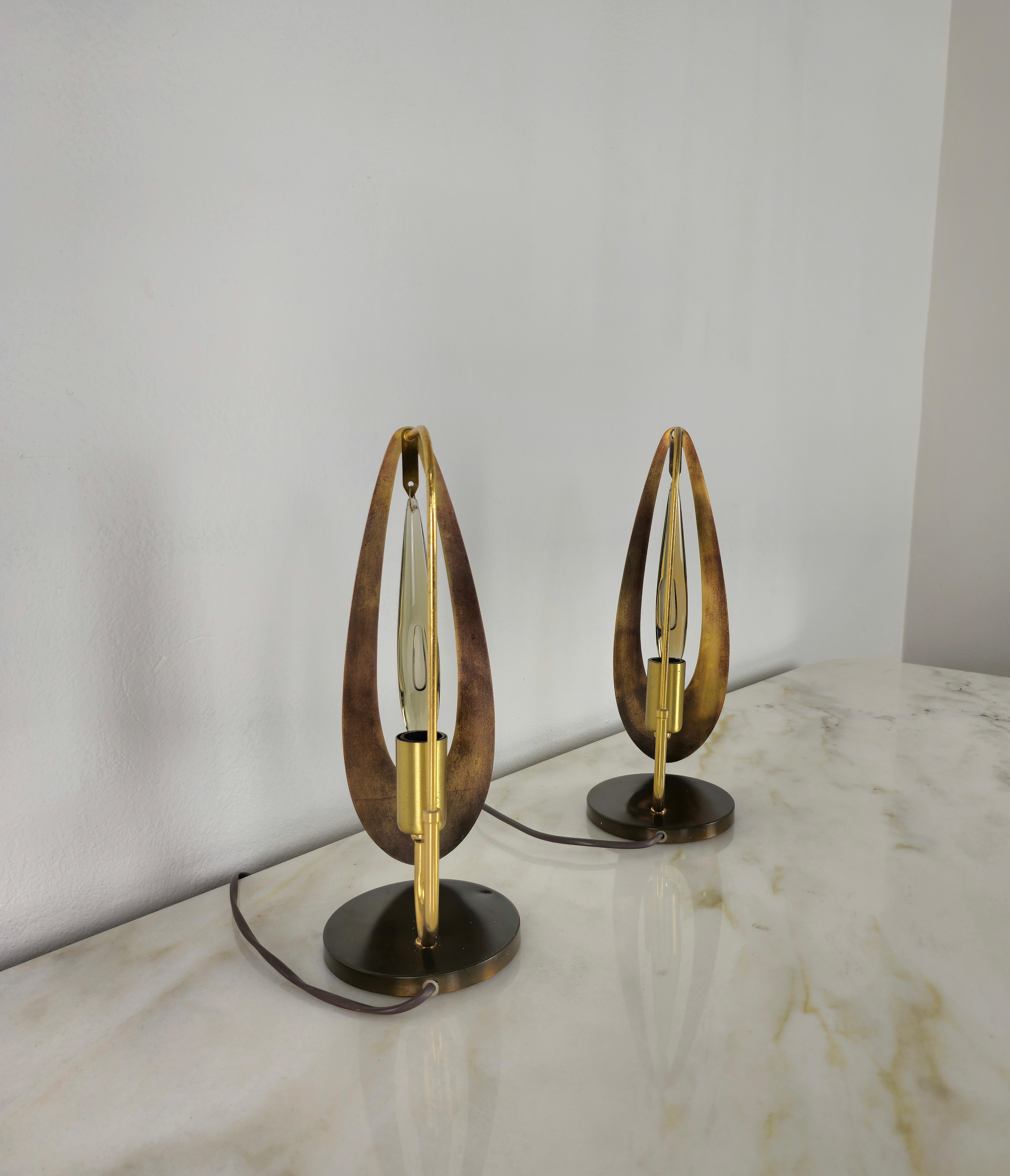 Set von 2 Tischlampen, Messing, Kristall, Glas, Gold und Metall, Italien, Mitte des Jahrhunderts, 1960er Jahre 7