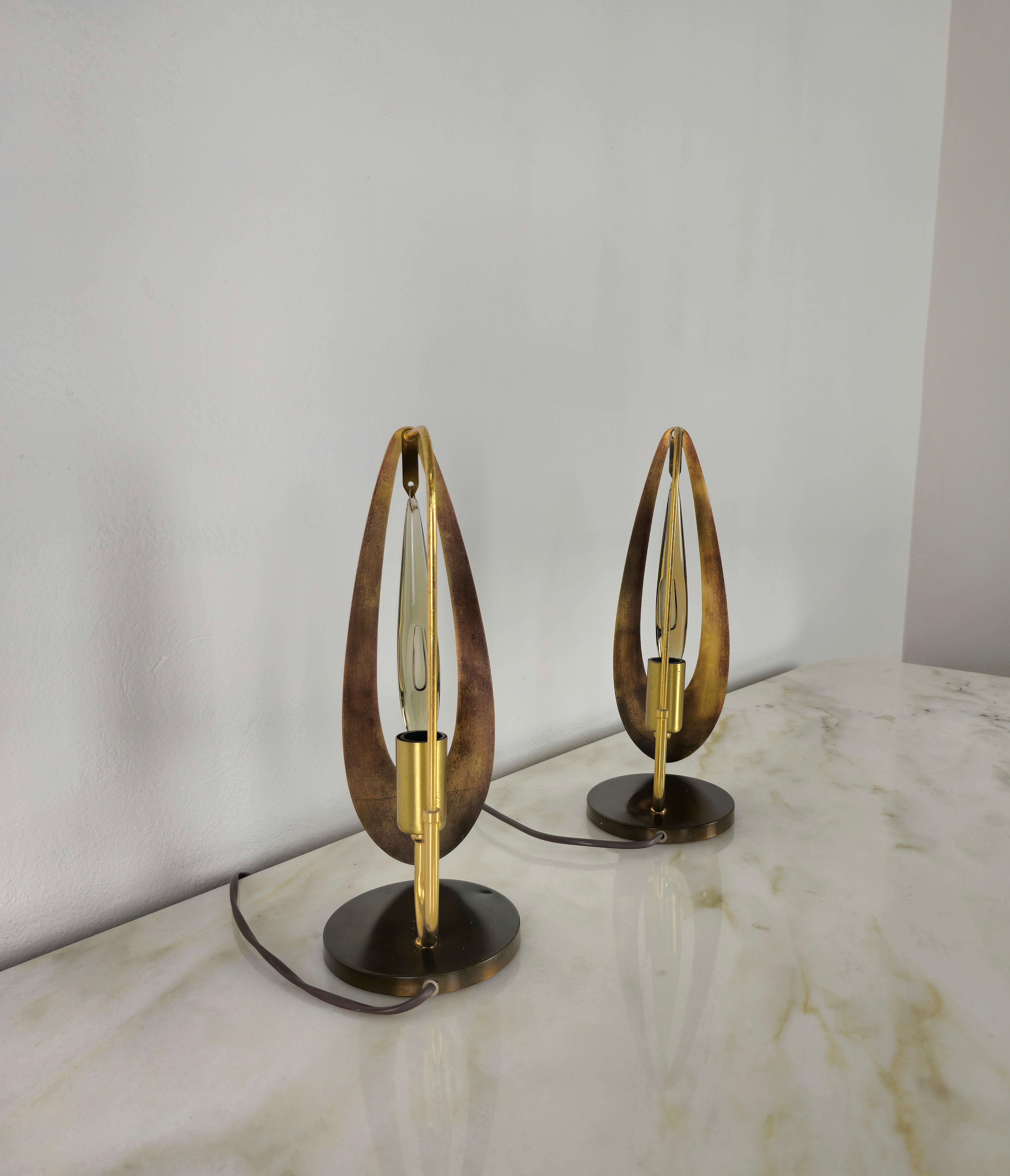 Table Lamps Brass Crystal Glass Golden Metal Midcentury Italy 1960s Set of 2 For Sale 7