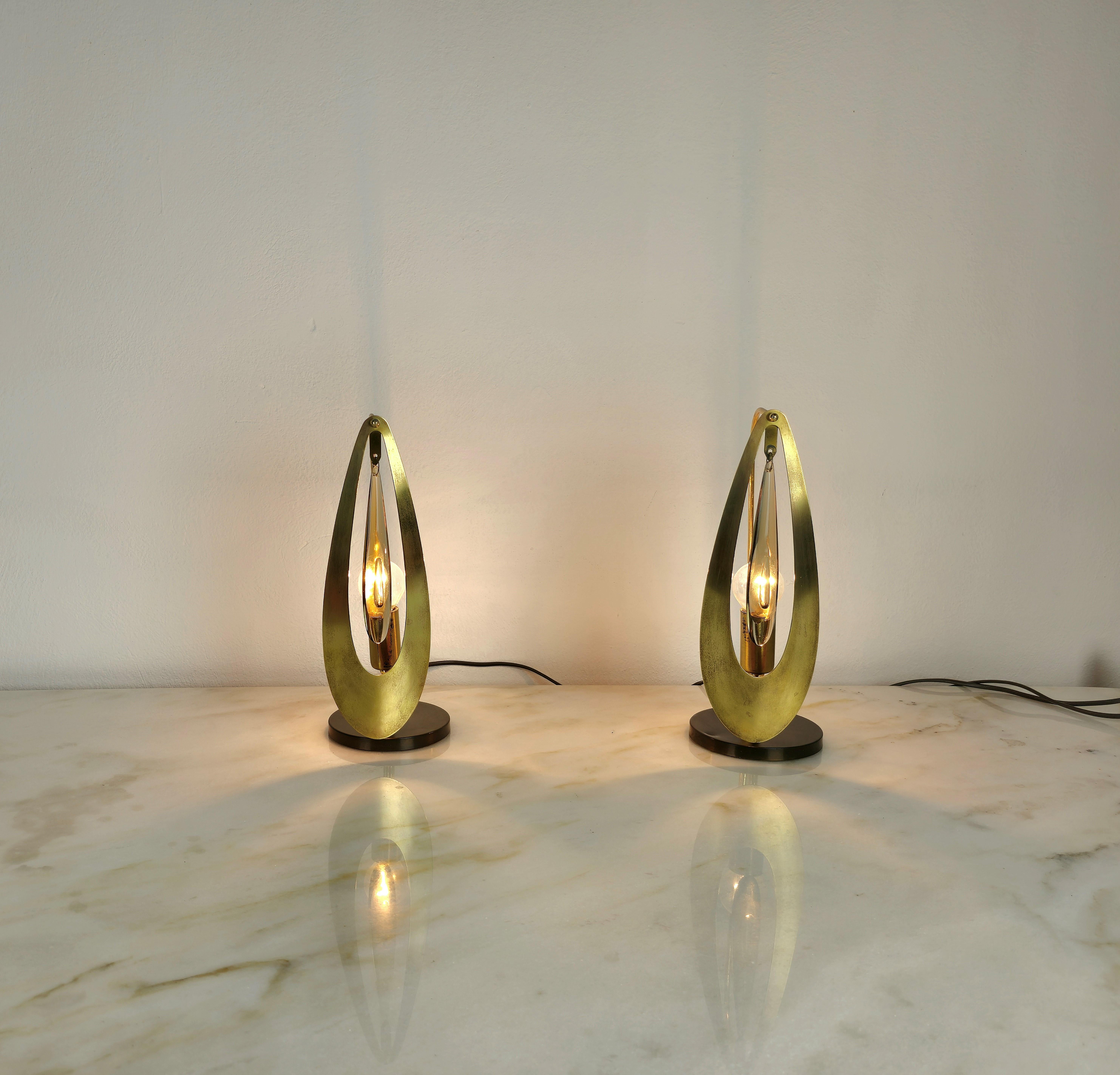 Table Lamps Brass Crystal Glass Golden Metal Midcentury Italy 1960s Set of 2 For Sale 2