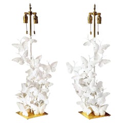 Table Lamps, Butterfly Lamps, Contemporary, White Plaster and Gold Leaf Base