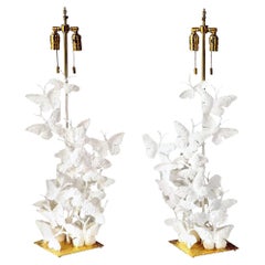 Lámparas de Sobremesa, Lámparas Mariposa, Base de Yeso Blanco y Pan de Oro, Contemporáneo
