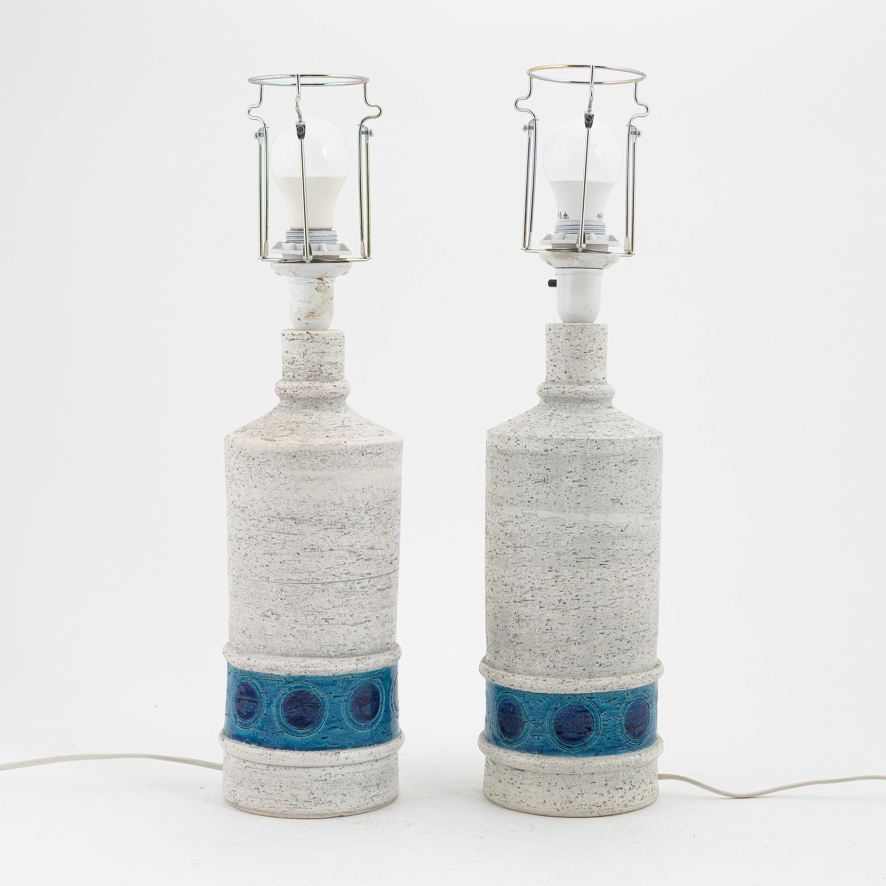 Table Lamps by Aldo Bondi for Bitossi a Pair Turquoise and White Ceramic, 1960 In Good Condition In Paris, FR