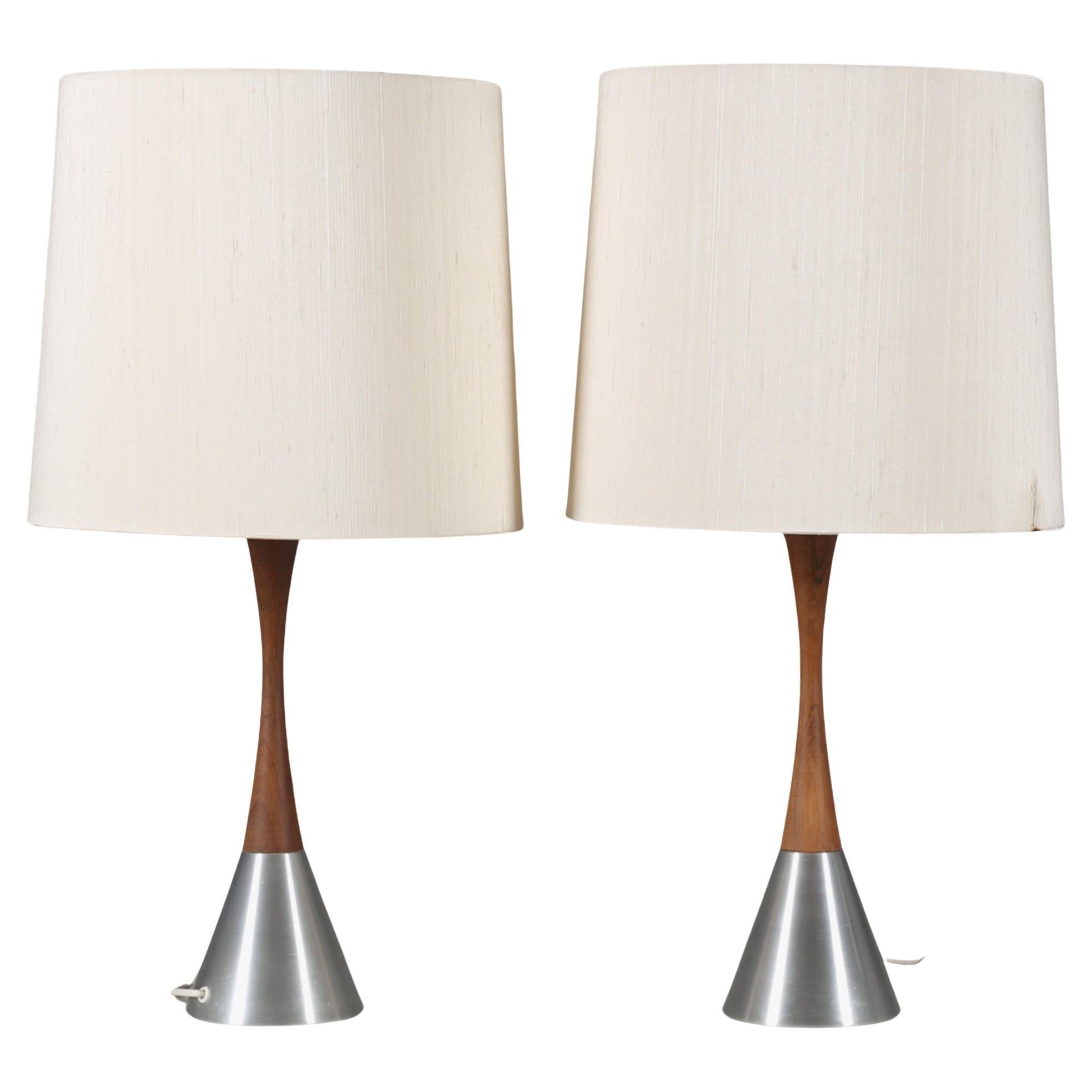 Table lamps by Bergboms Belysning a pair teak /metal sweden 1970 For Sale
