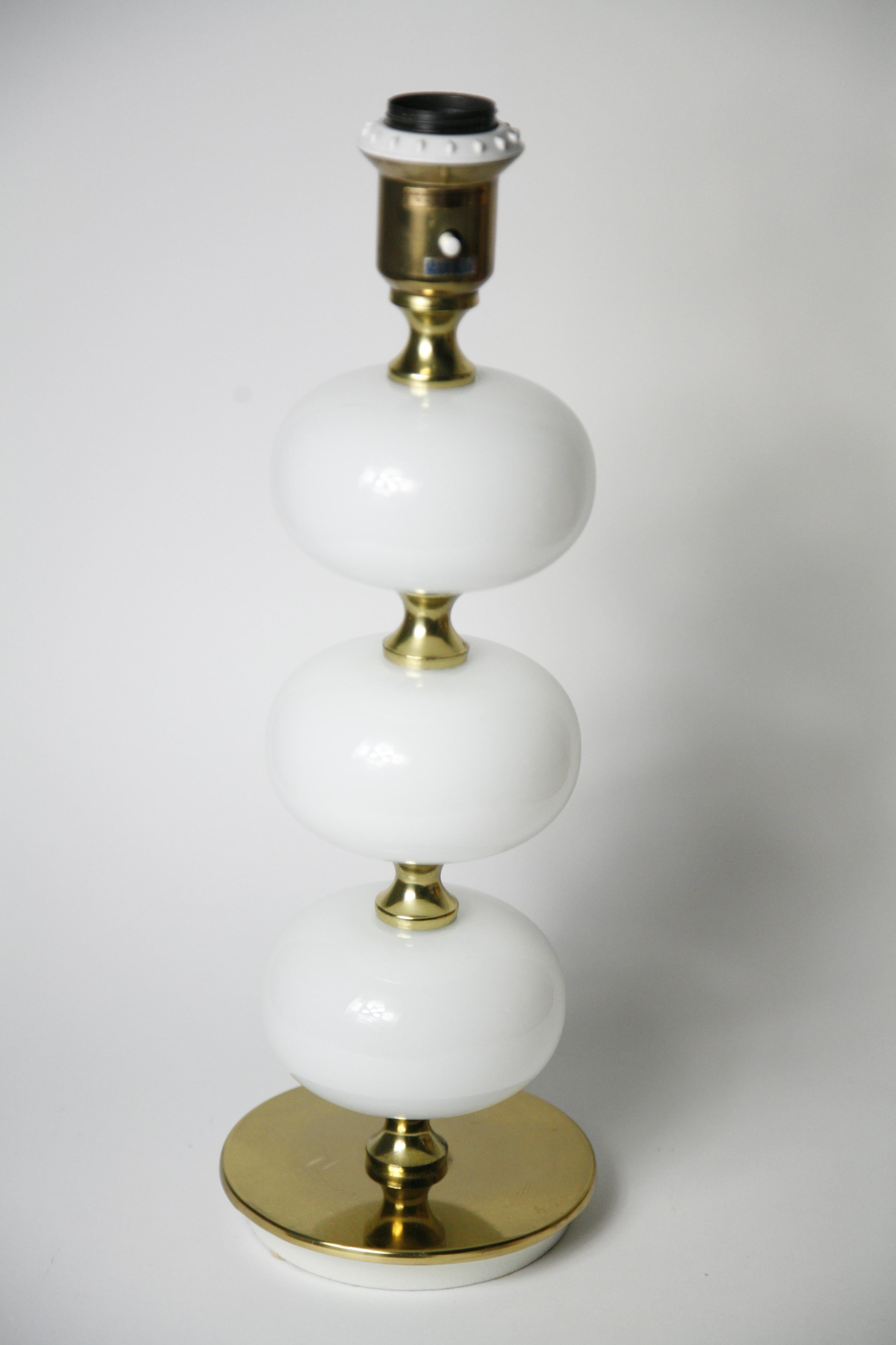 Swedish Table Lamps by Stilarmatur Tranås Opaline Glass, Brass Bases, Sweden, 1970