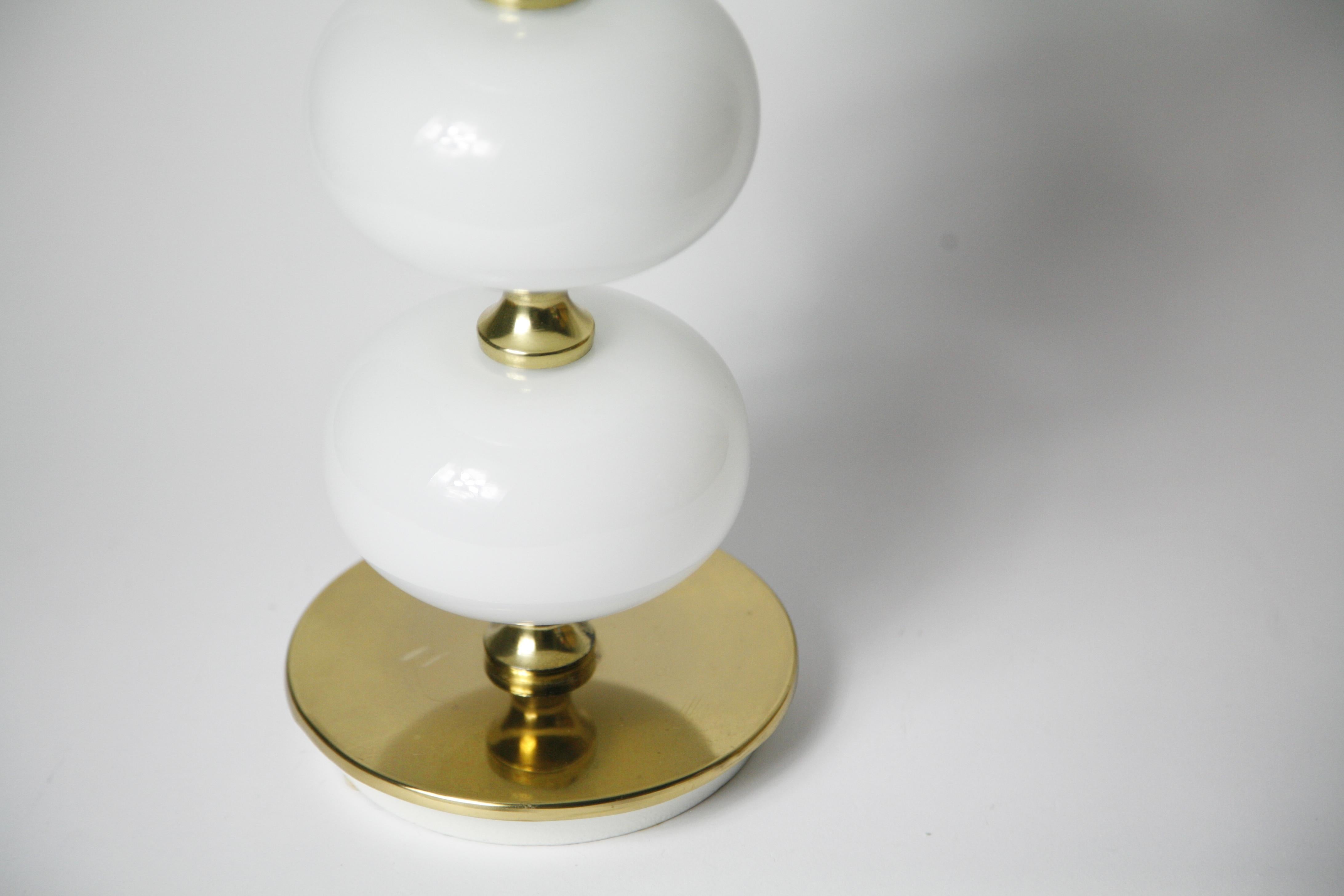 Hand-Crafted Table Lamps by Stilarmatur Tranås Opaline Glass, Brass Bases, Sweden, 1970
