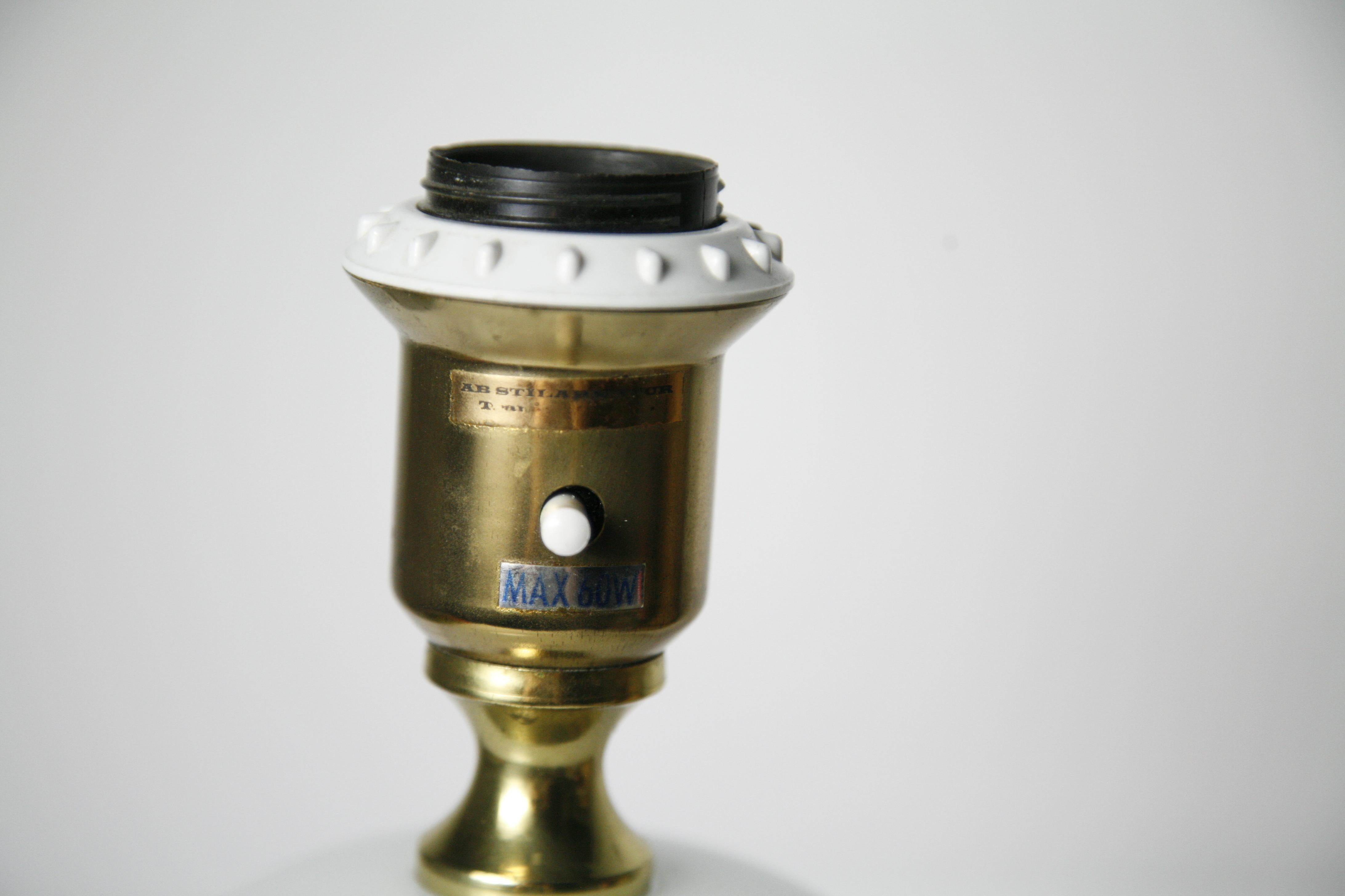 Table Lamps by Stilarmatur Tranås Opaline Glass, Brass Bases, Sweden, 1970 For Sale 1
