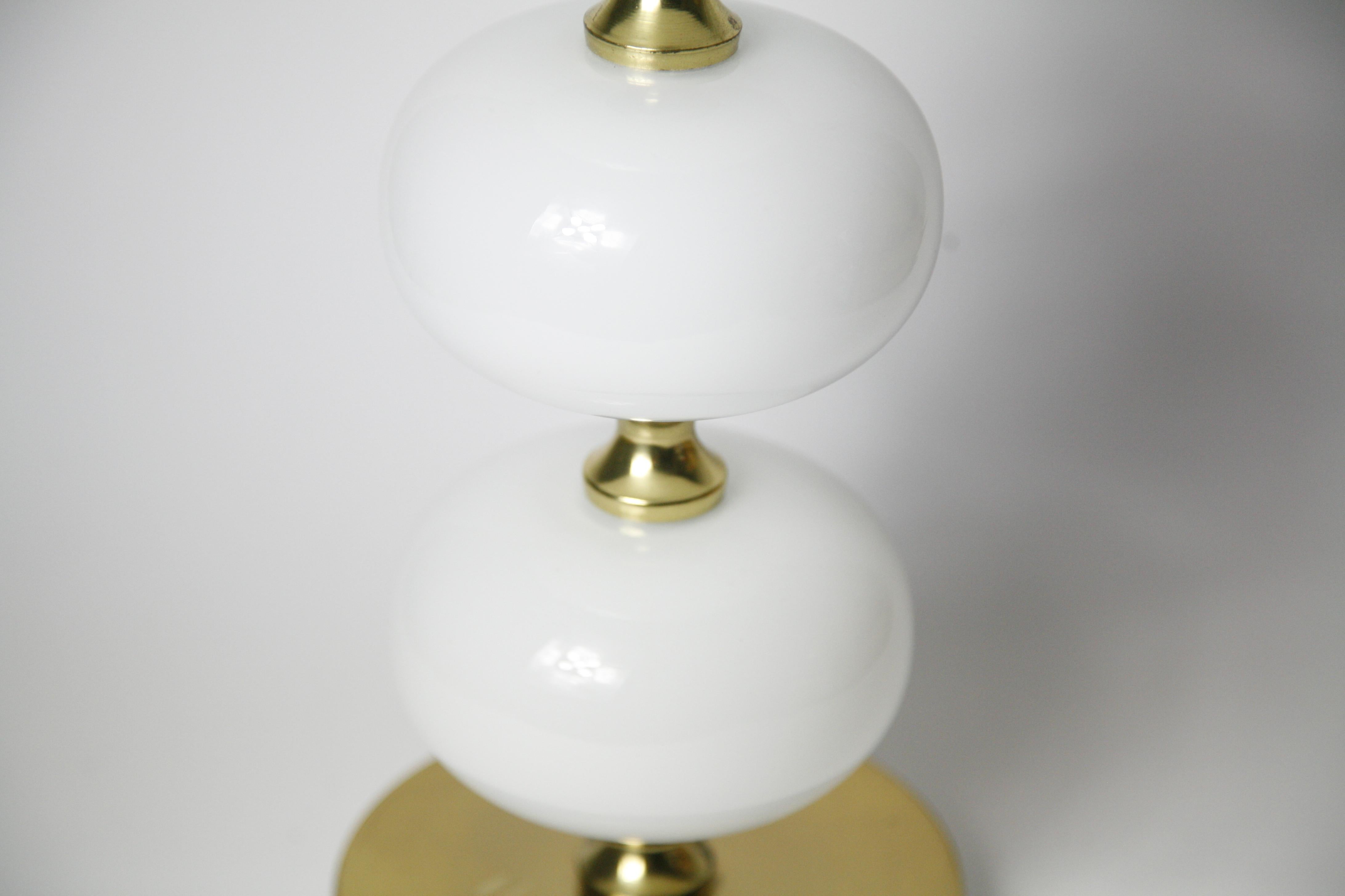 Table Lamps by Stilarmatur Tranås Opaline Glass, Brass Bases, Sweden, 1970 3